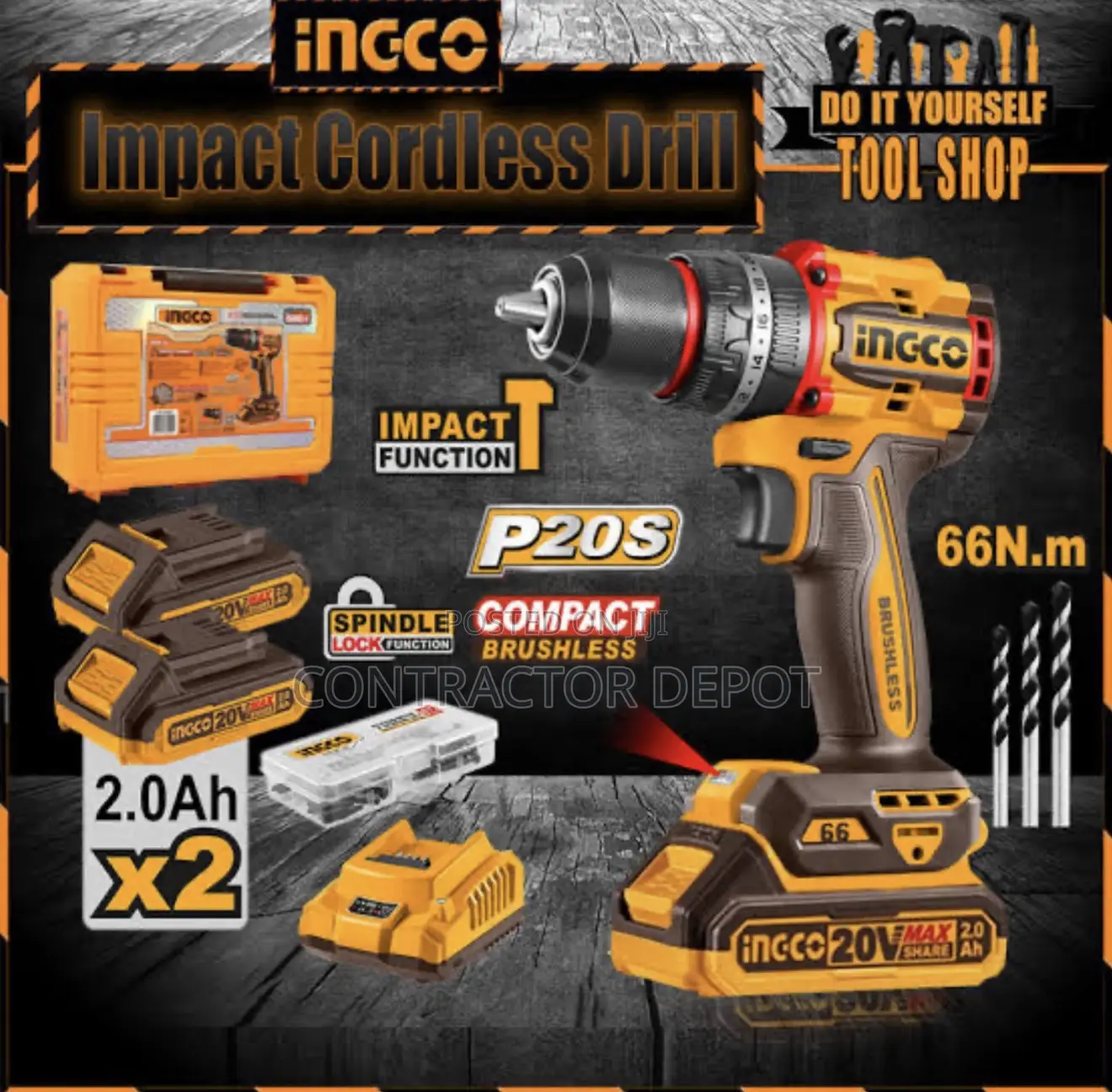 Ingco Compact Brushless Cordless Impact Drill 66nm 13mm