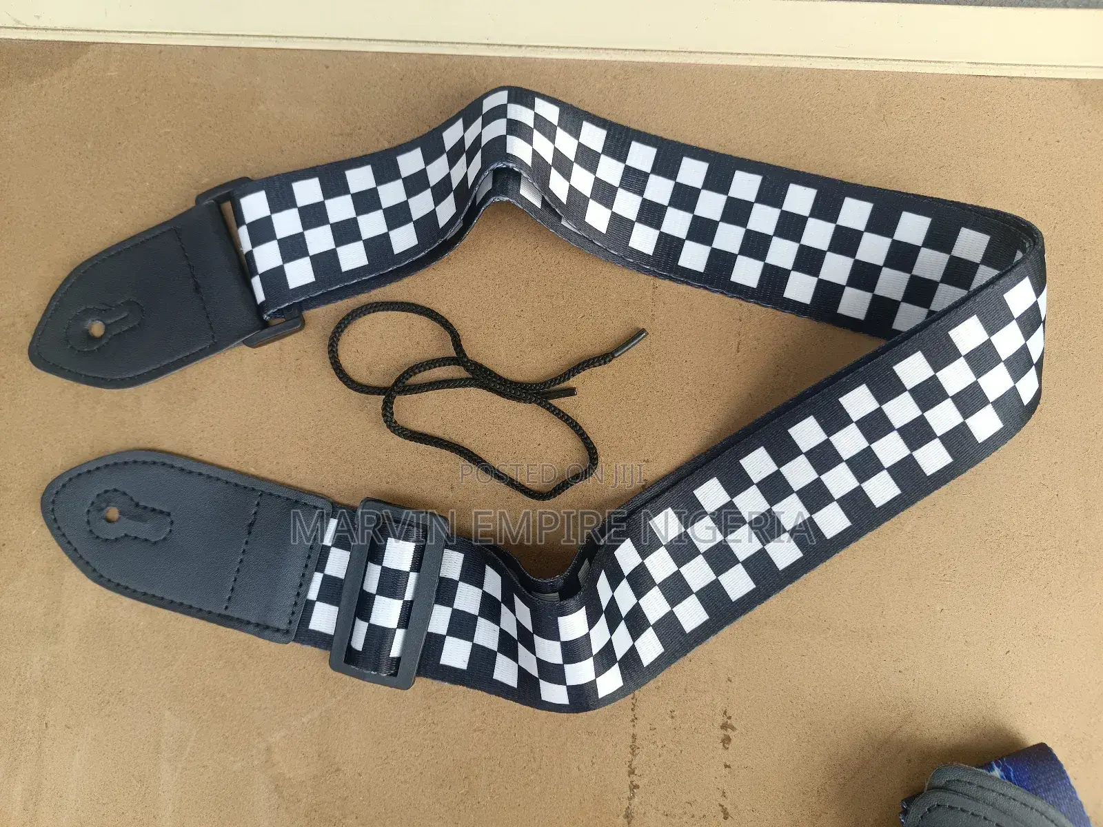2pcs Guitar Strap Adjustable Black and White Checkered, Leather Belts