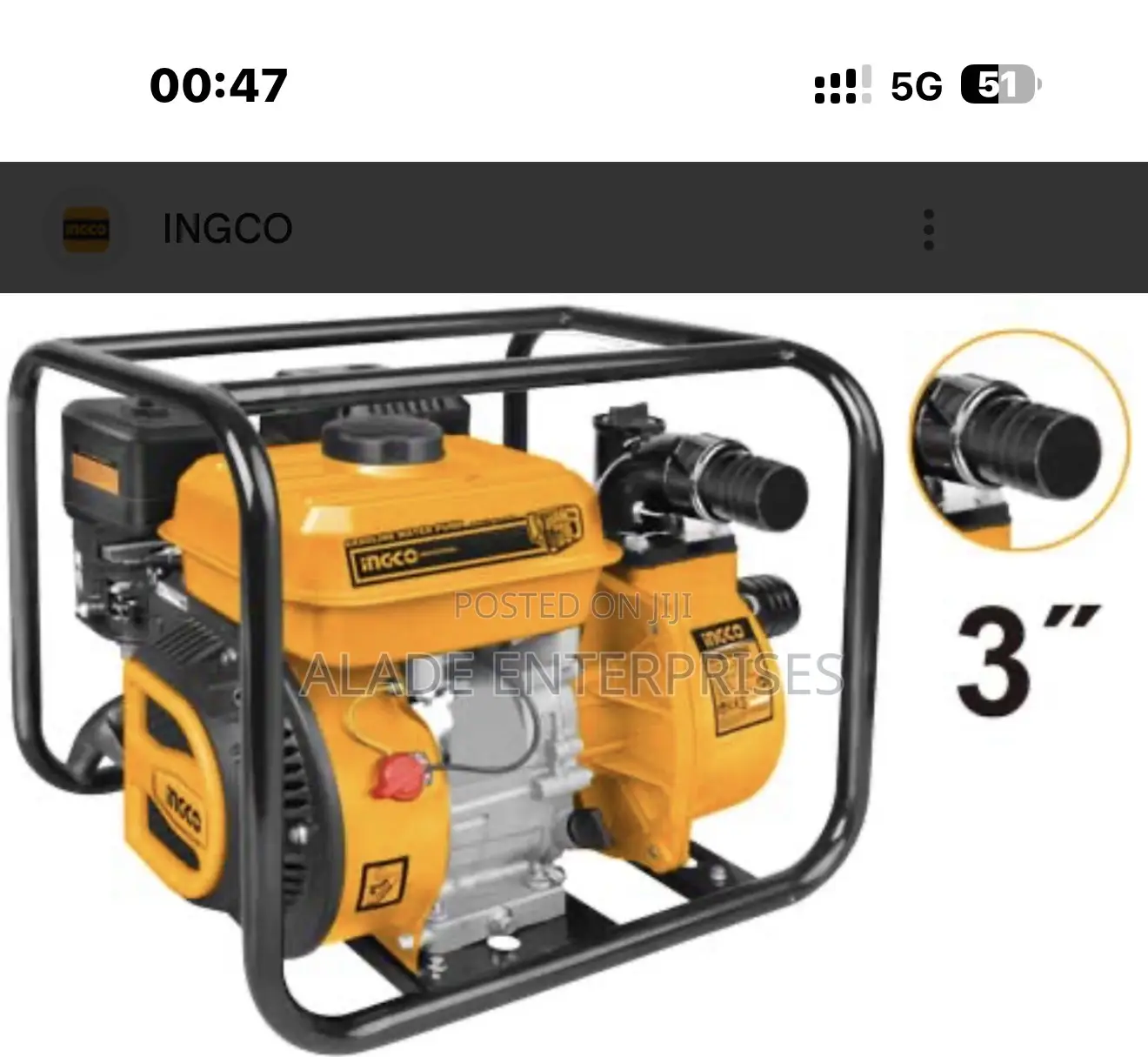 Ingco Gasoline Water Pump Petrol Engine 7hp 3.0 Inches