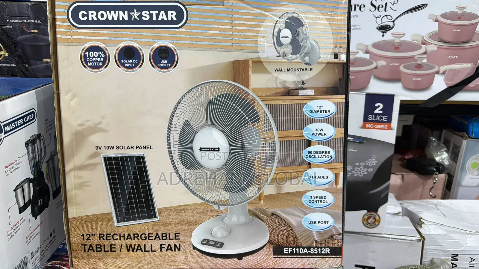 Crown Star 12inches Rechargeable Table Fan