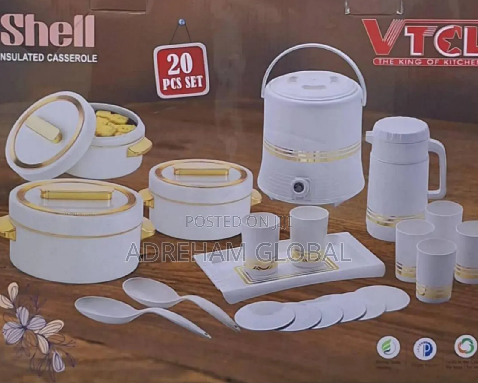 VTCL Shell 20pcs Cooler Set With Jug, Tray, Cups and Covers