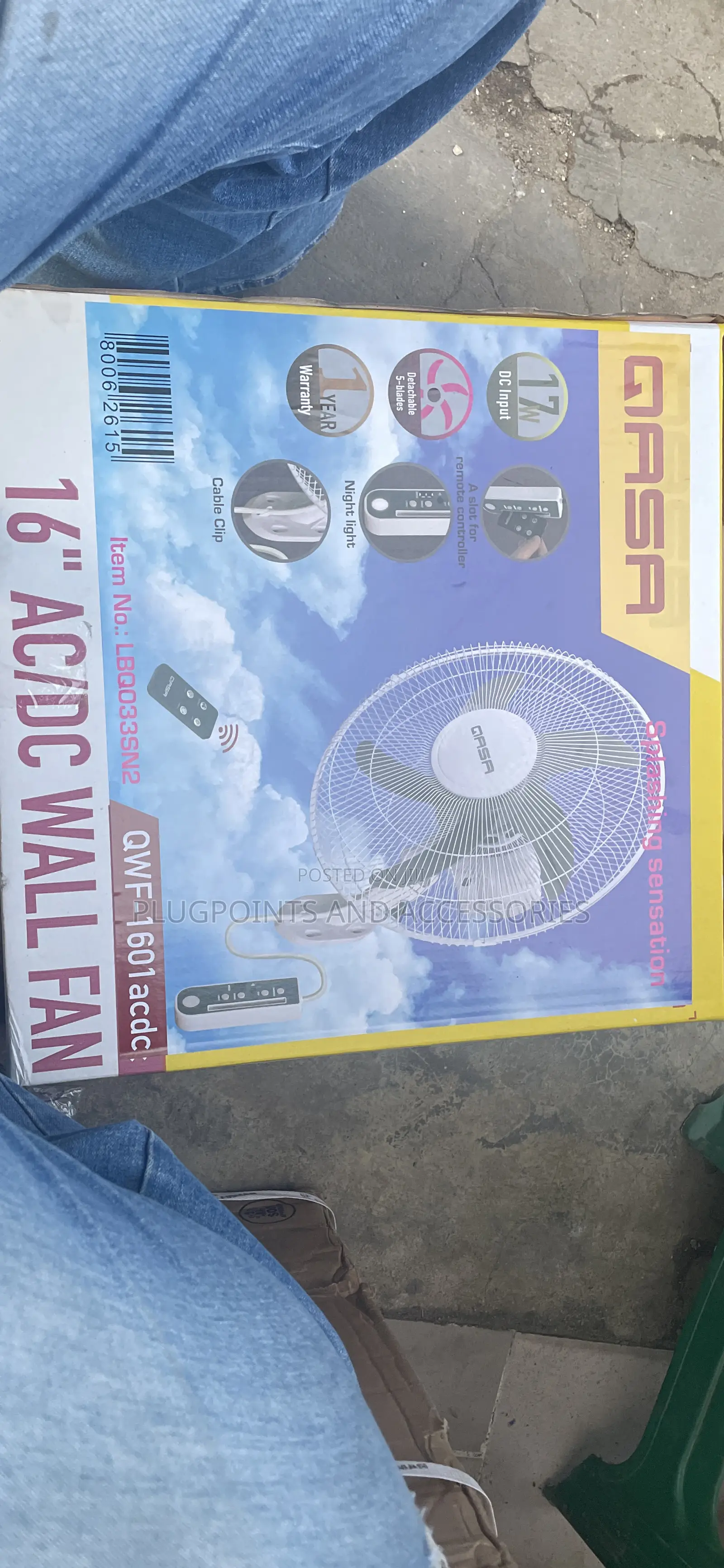 Qasa Wall Fan W/Remote 16” {17watts}Solar , Inverter, Low Wattage Fan