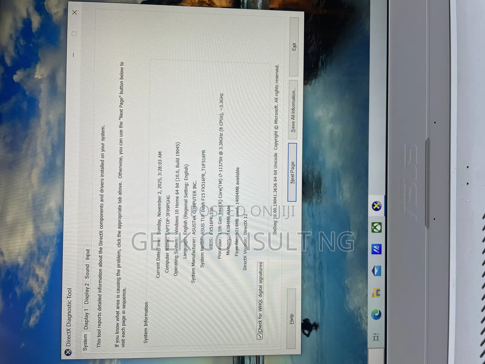 Laptop Asus TUF Dash F15 16GB Intel Core i7 SSD 1T