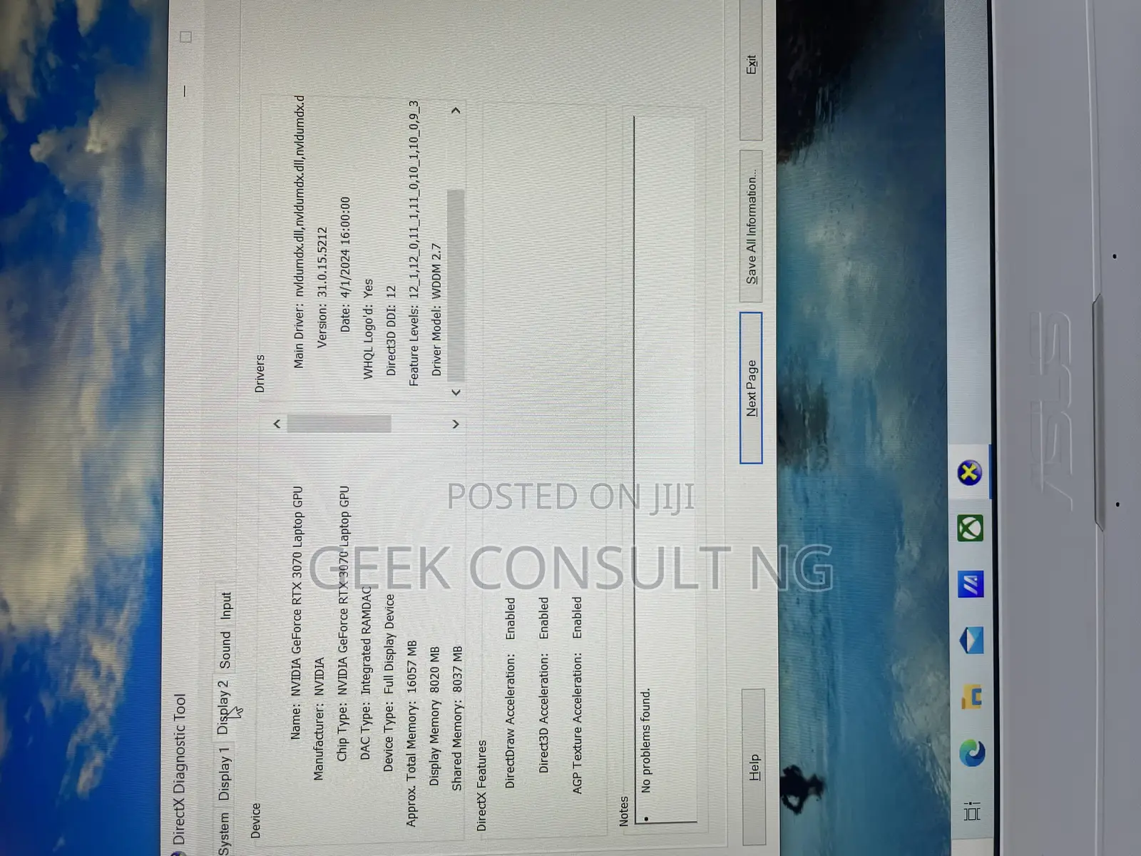 Laptop Asus TUF Dash F15 16GB Intel Core i7 SSD 1T