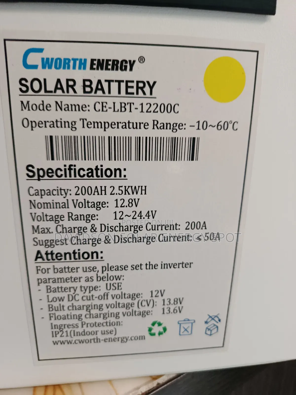 200arh Cworth Solar Lithium Ion Battery