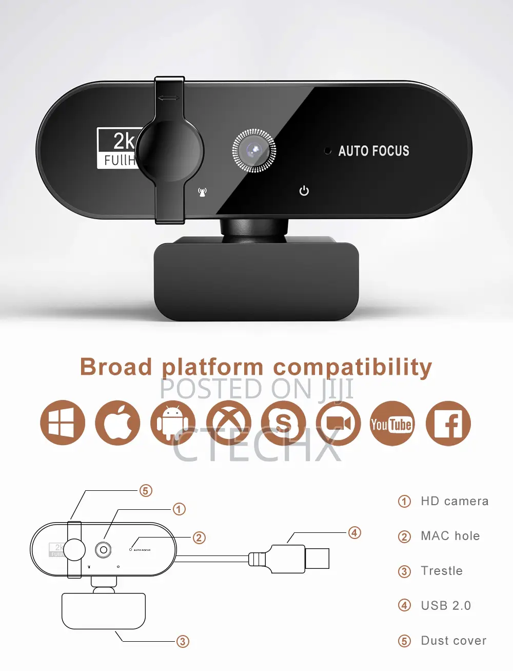 Qhd Webcam 2560x1440p Web Camera, Privacy Shutter, Autofocus