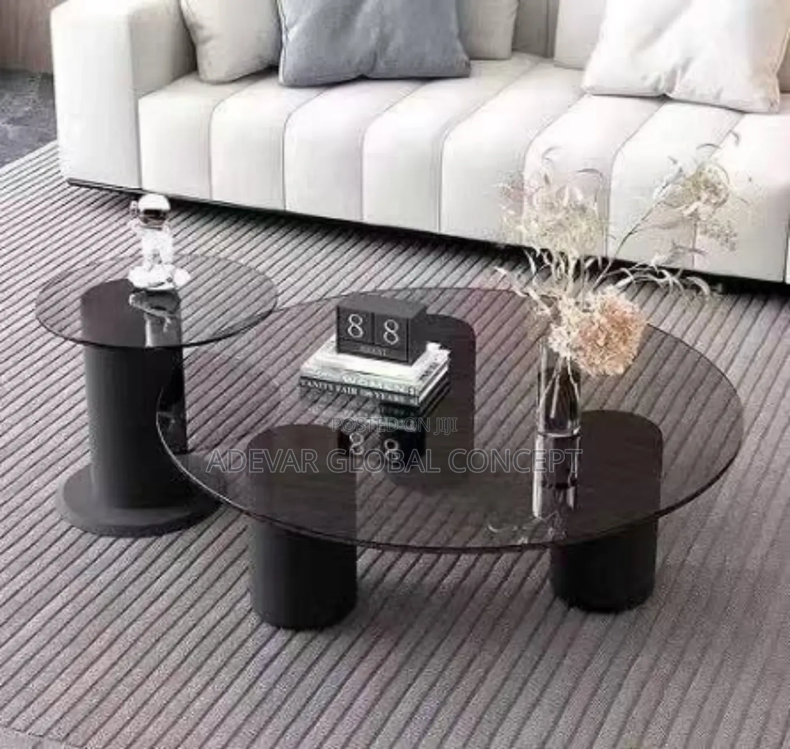 2in1 Pillar Glass Round Shape Nordic Center Table