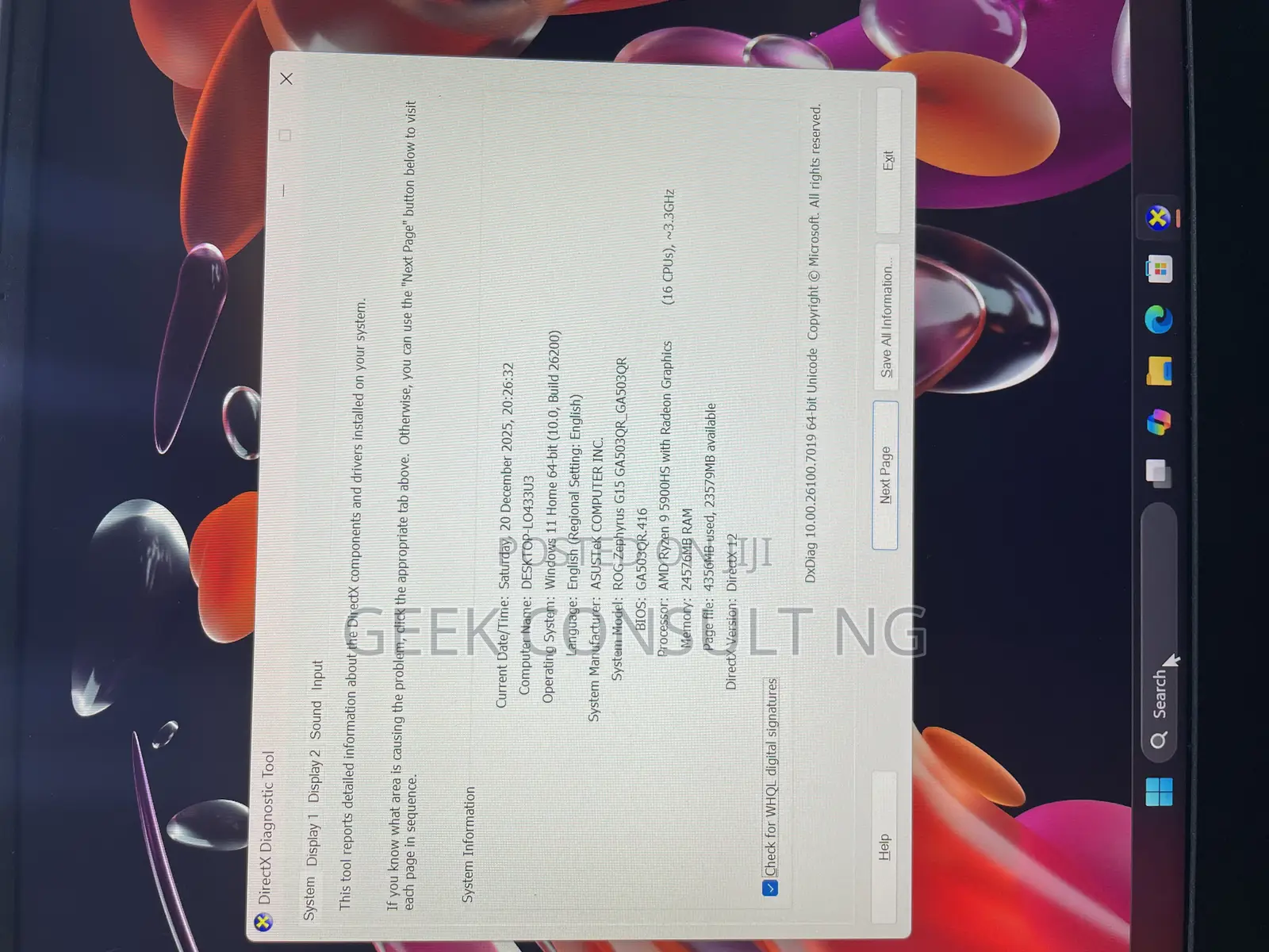 Laptop Asus ROG Zephyrus G15 24GB AMD Ryzen 9 SSD 1T
