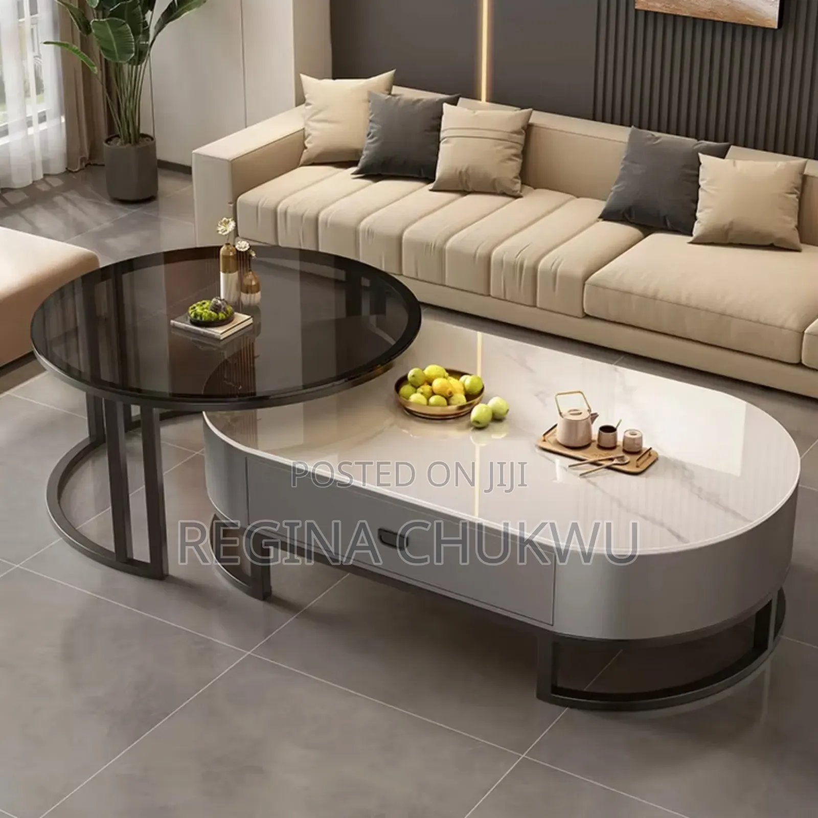 Real Mable Oval and Round Center Table With Drawer