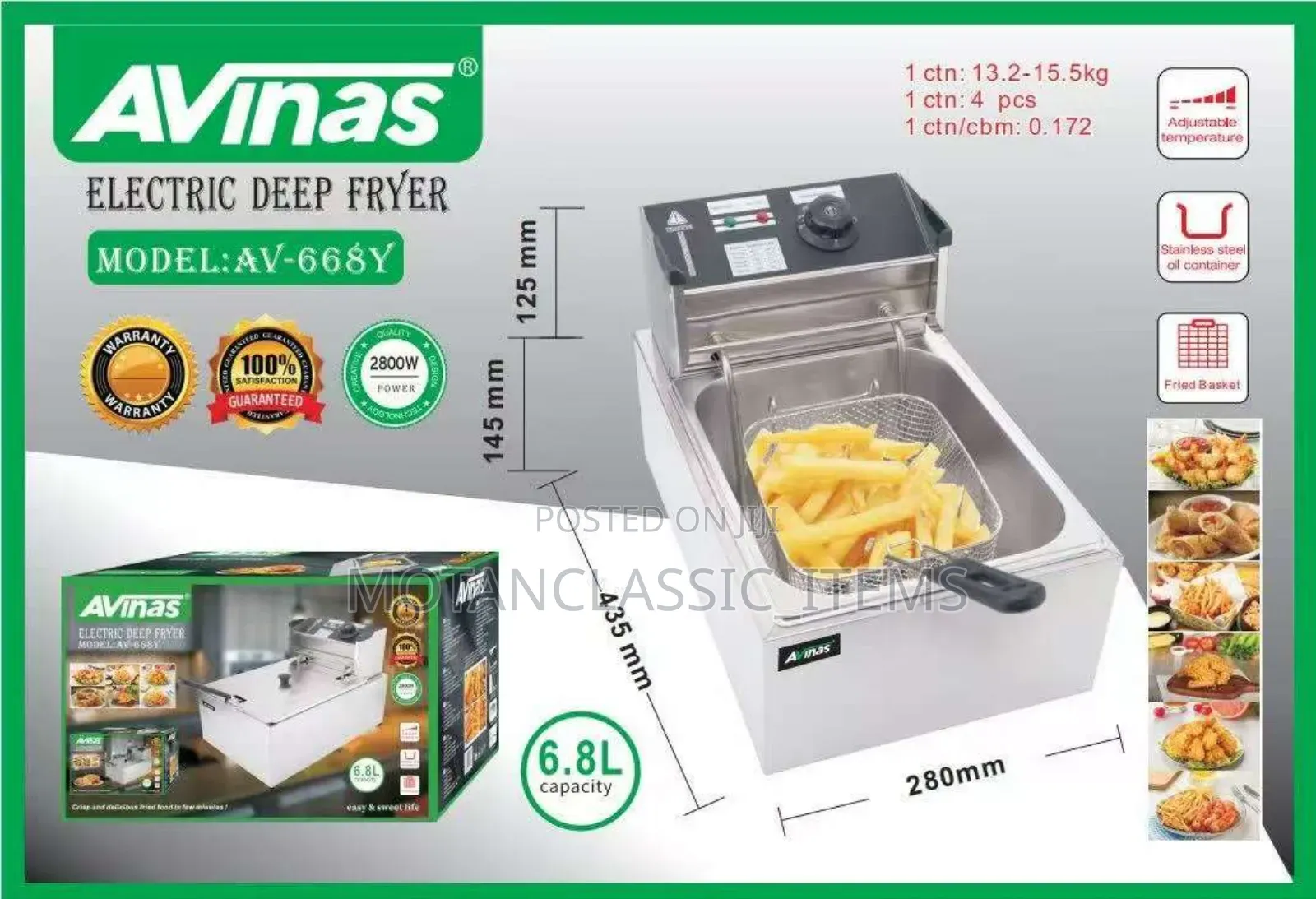 Electric Deep Fryer, Avinas 6.8 LTRS