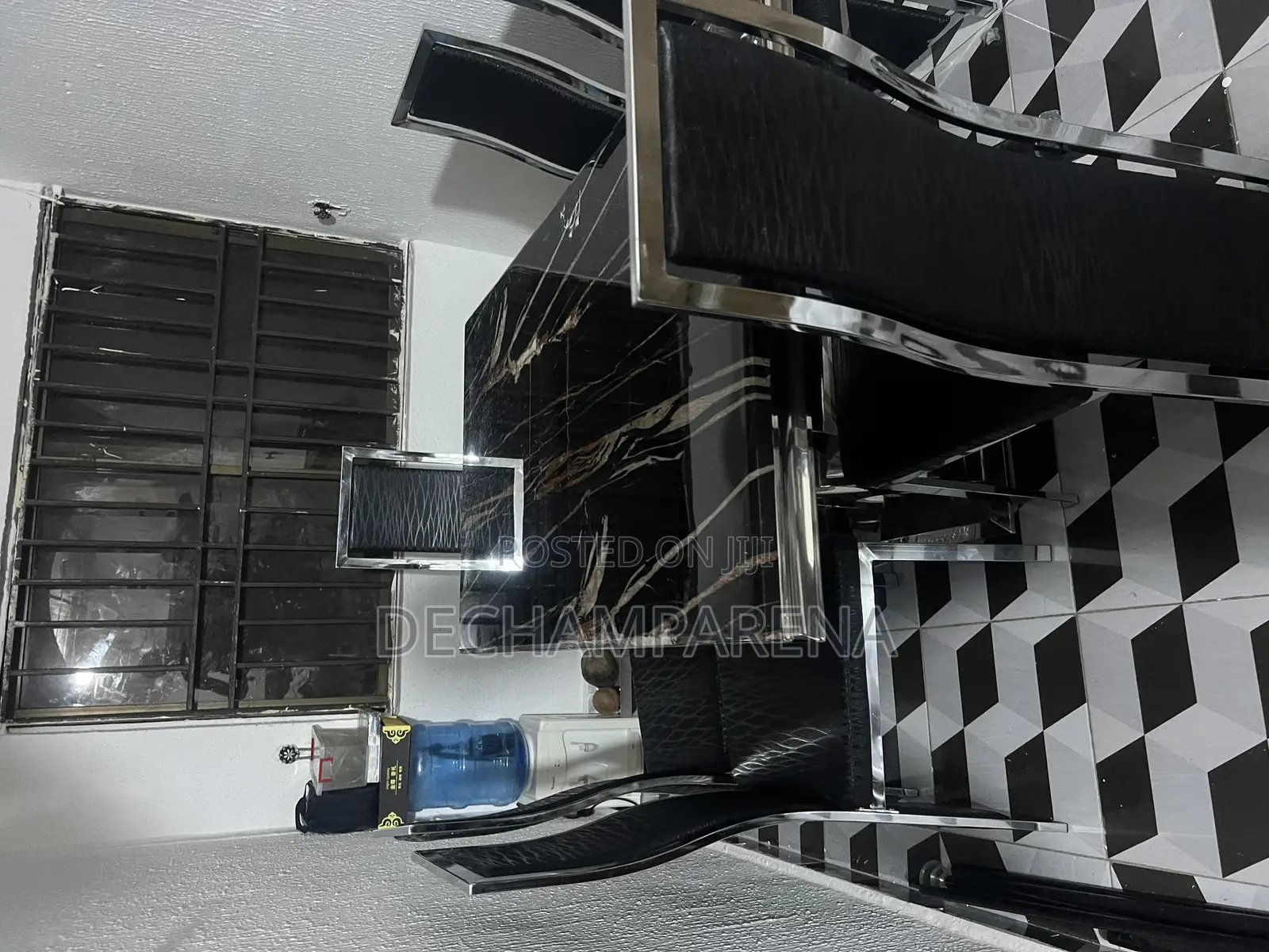 Six Seater Marble Top ,Full Black Dining Table
