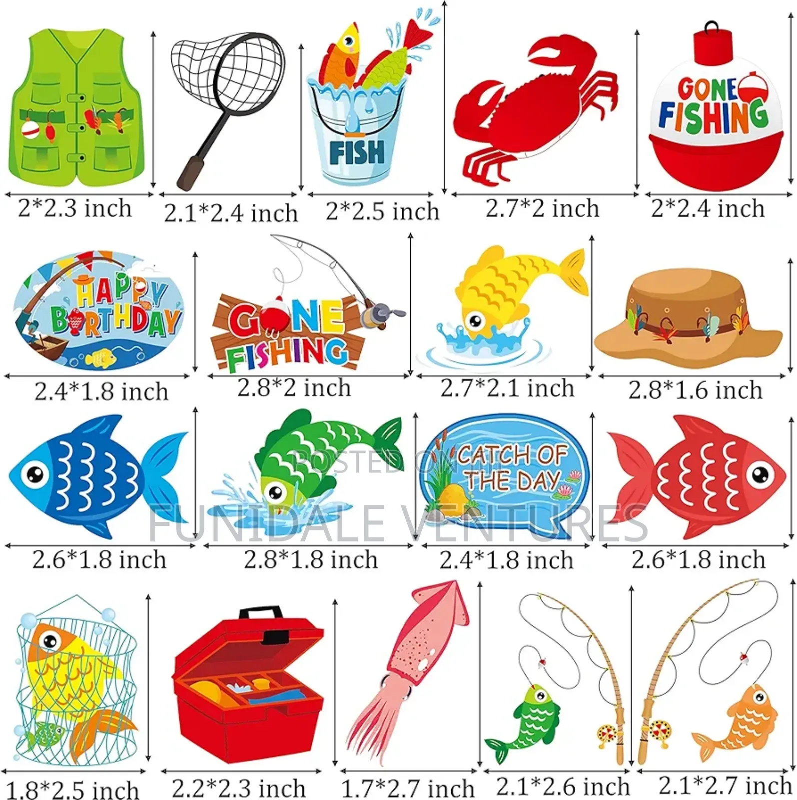 36pcs Gone Fishing Cake and Cupcake Toppers