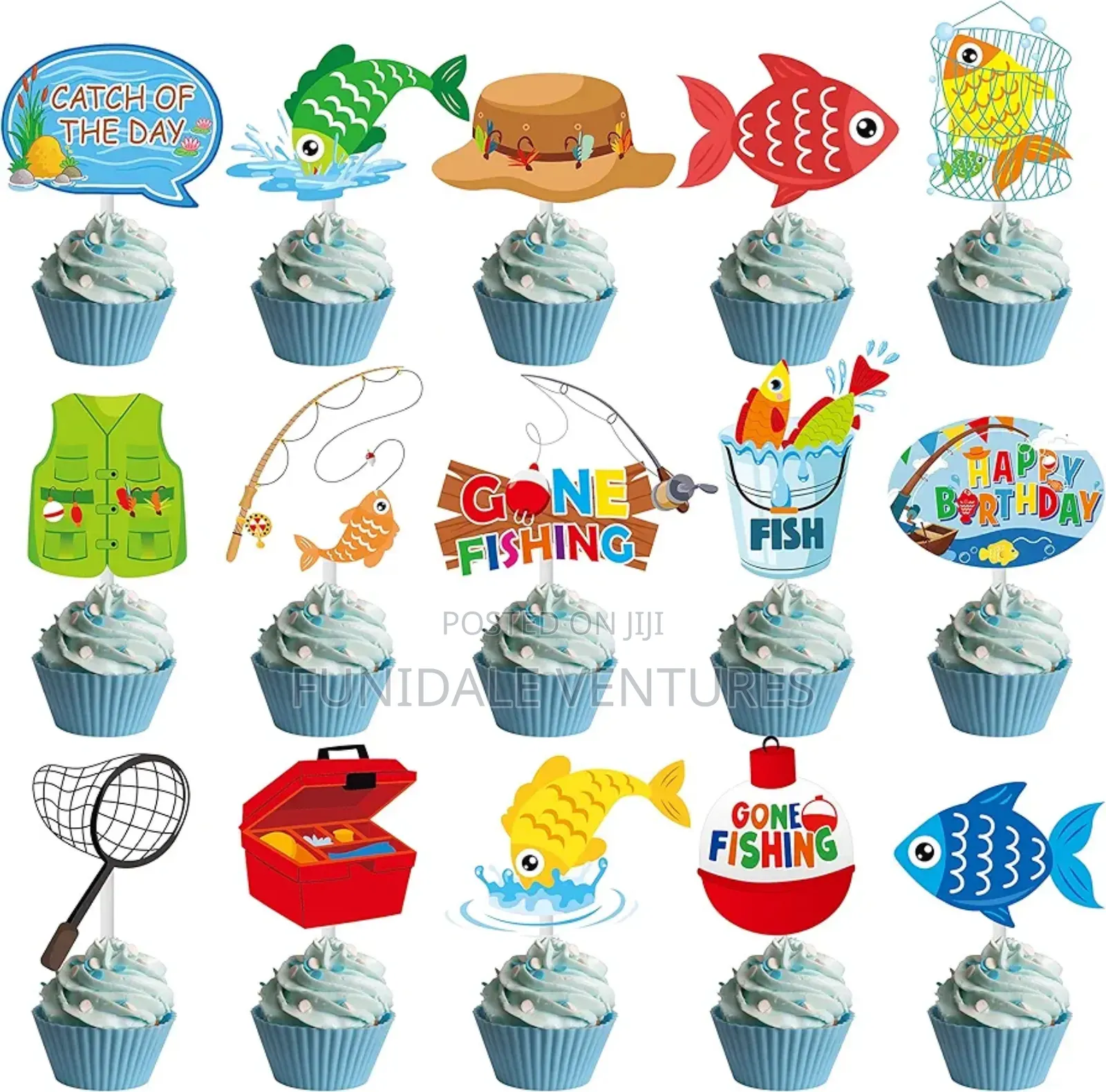 36pcs Gone Fishing Cake and Cupcake Toppers