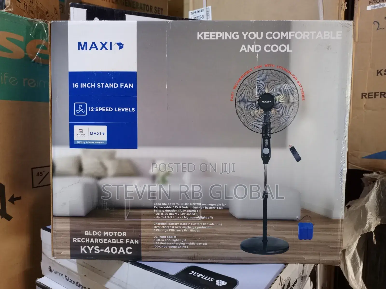 Maxi Standing Rechargeable Fan 16′′ Black | Kys-40ac