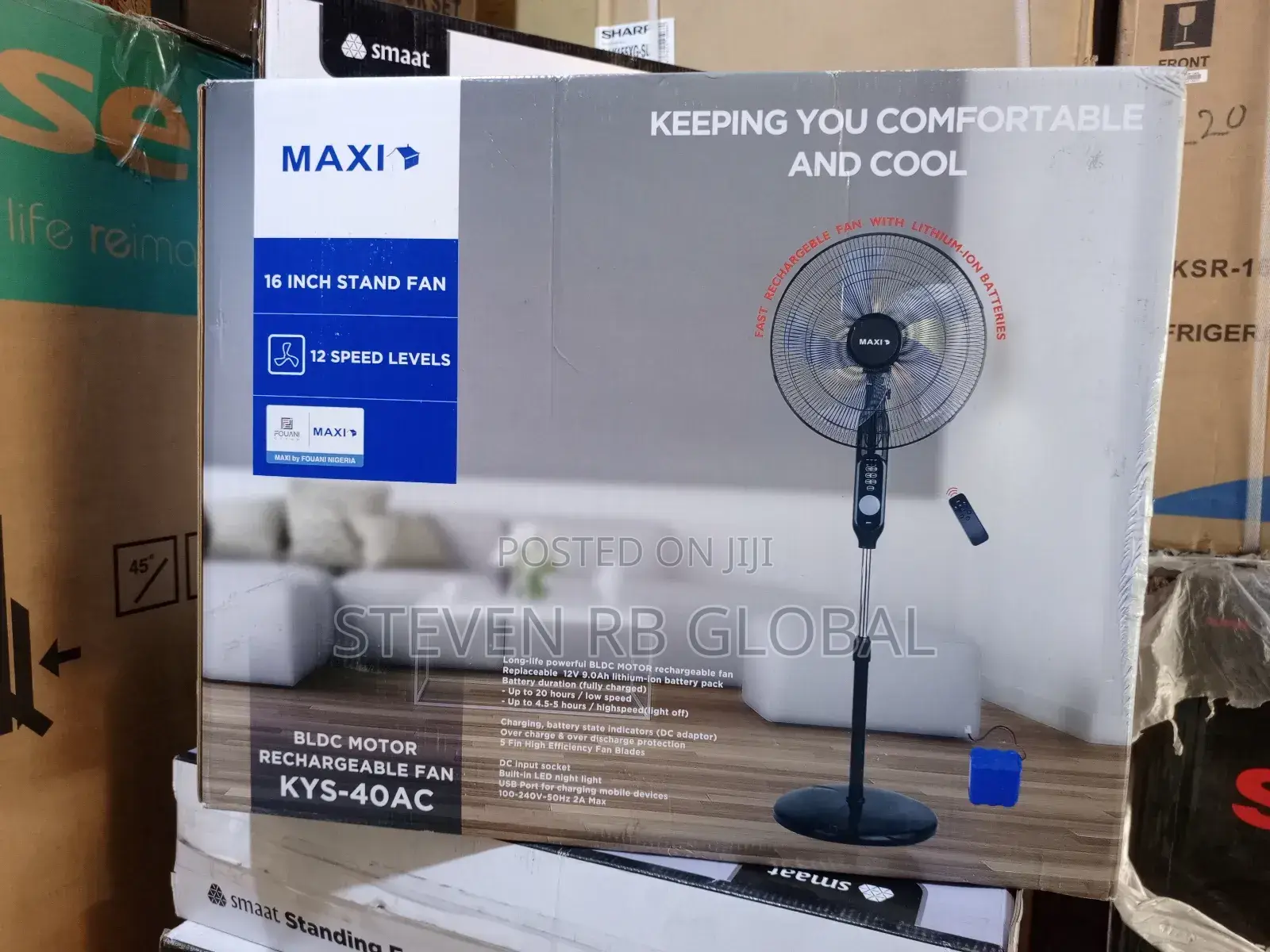 Maxi Standing Rechargeable Fan 16′′ Black | Kys-40ac