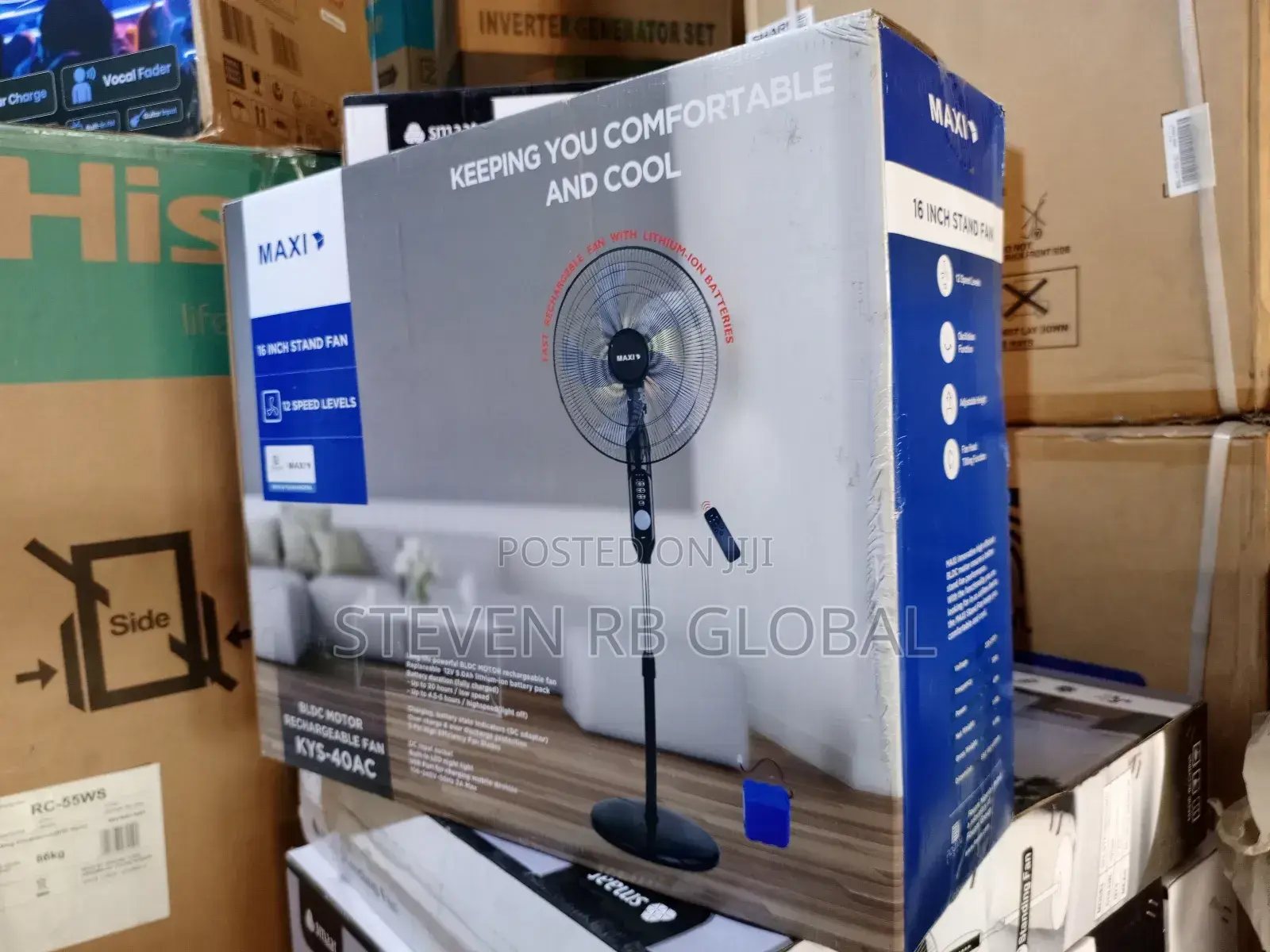 Maxi Standing Rechargeable Fan 16′′ Black | Kys-40ac