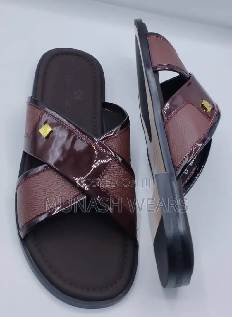 Italian Leather Slipers For Men Cross And Mix Design 40-46
