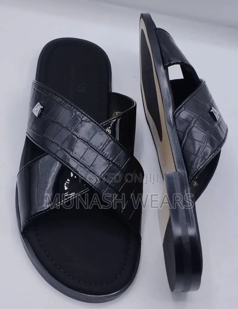 Italian Leather Slipers For Men Cross And Mix Design 40-46
