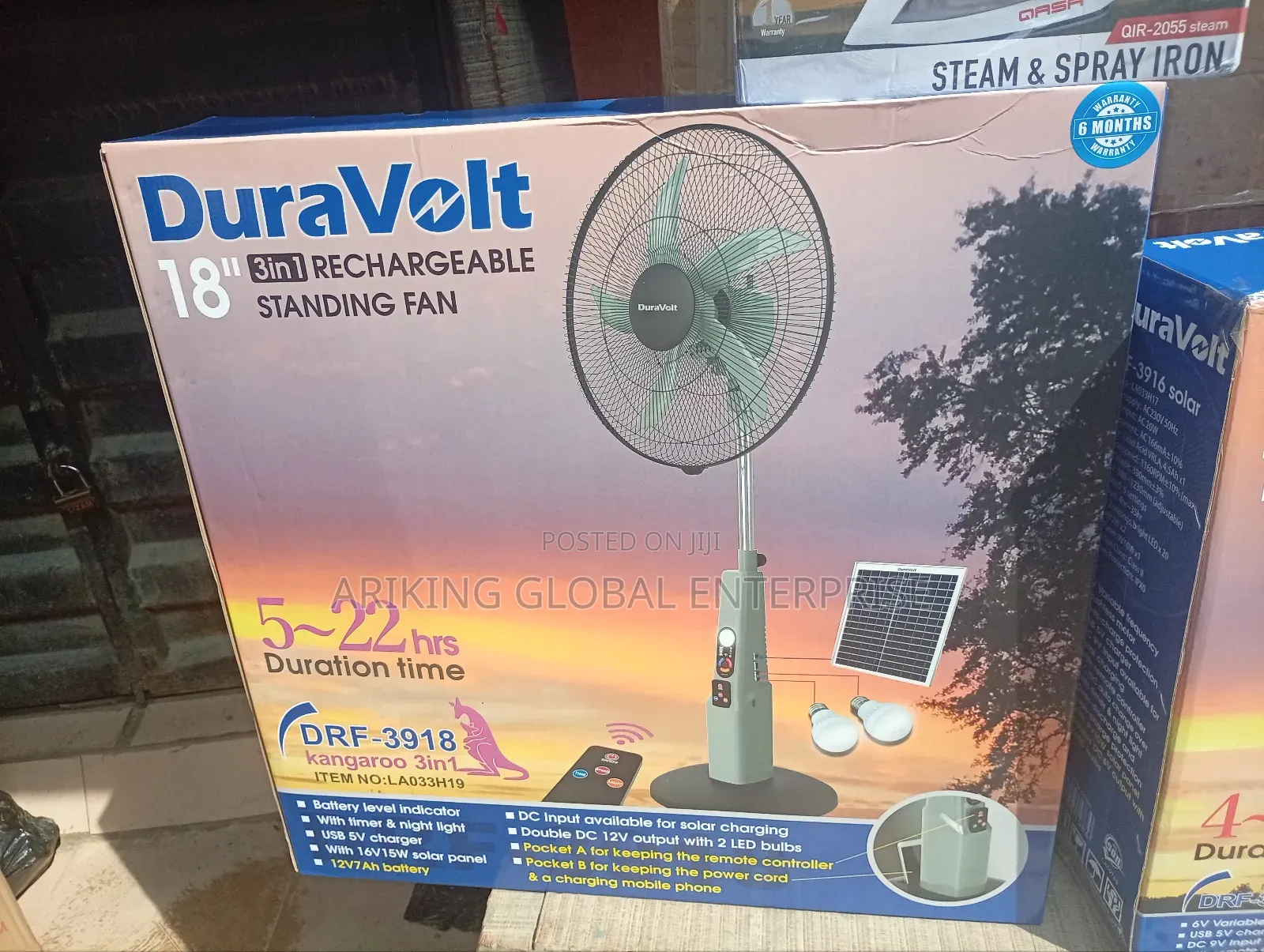 Brand New 18 Inches Duravolt Rechargeable Solar Fan.