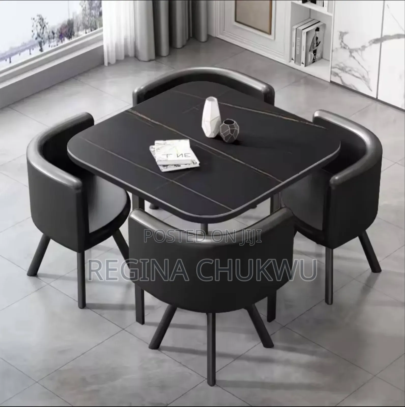 4 Chairs 1 Square Marble Dinning Set
