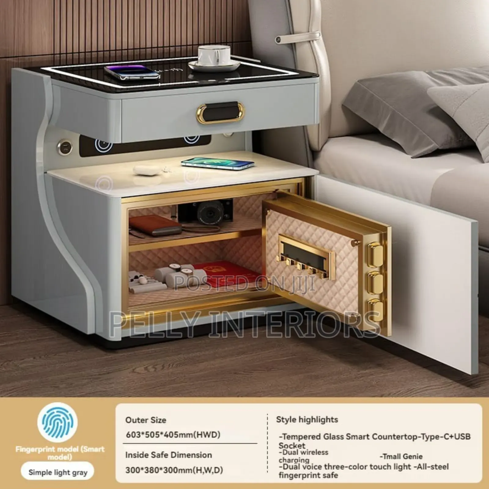 Smart Luxury Bedside Drawer With Safe, Bluetooth and Charging Port