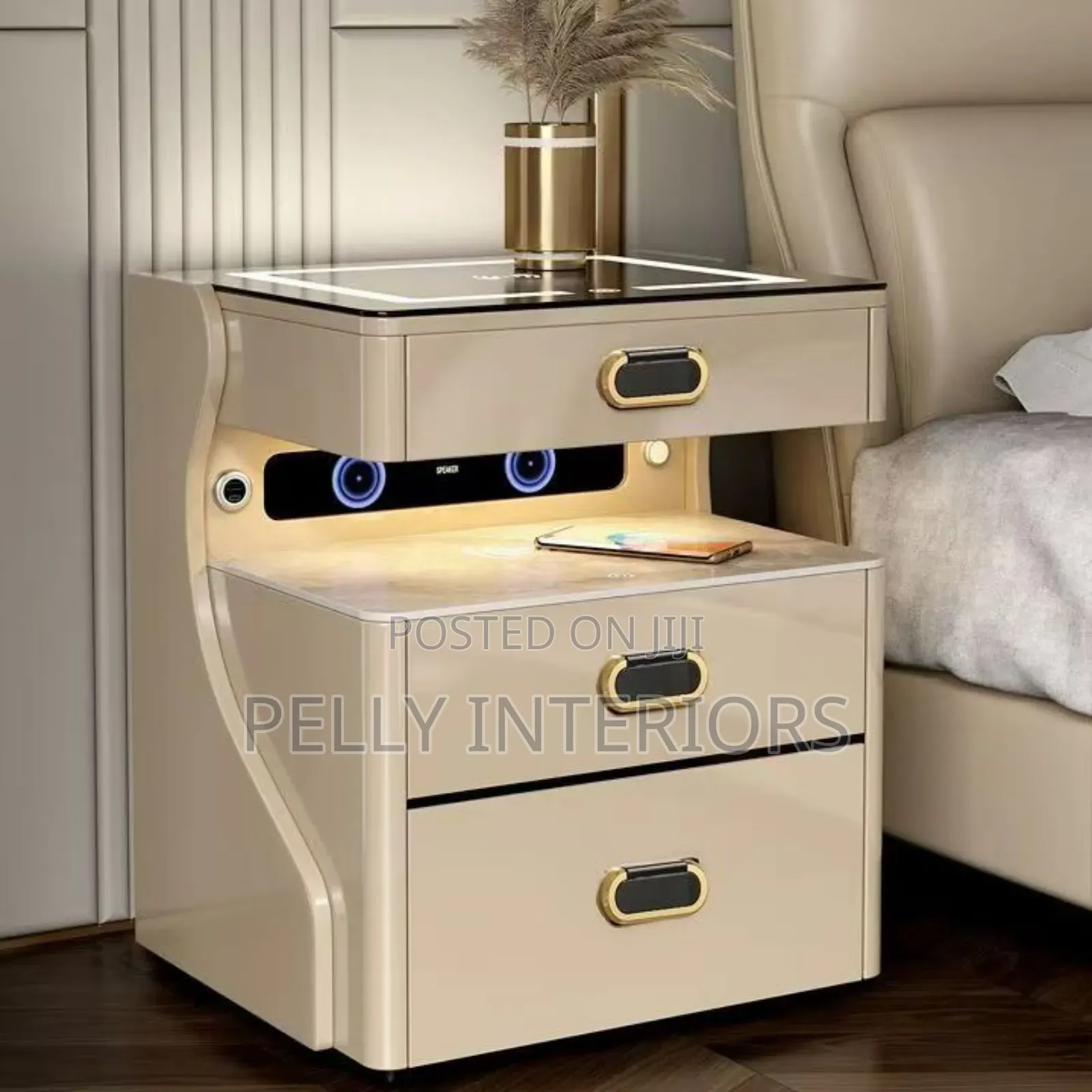 Smart Luxury Bedside Drawer With Safe, Bluetooth and Charging Port