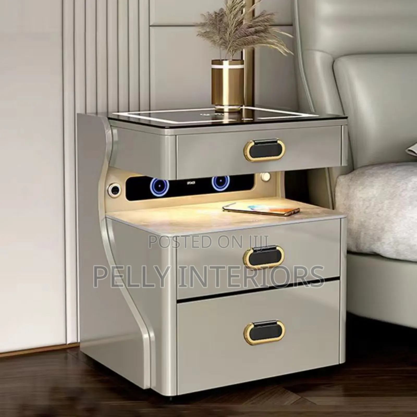 Smart Luxury Bedside Drawer With Safe, Bluetooth and Charging Port