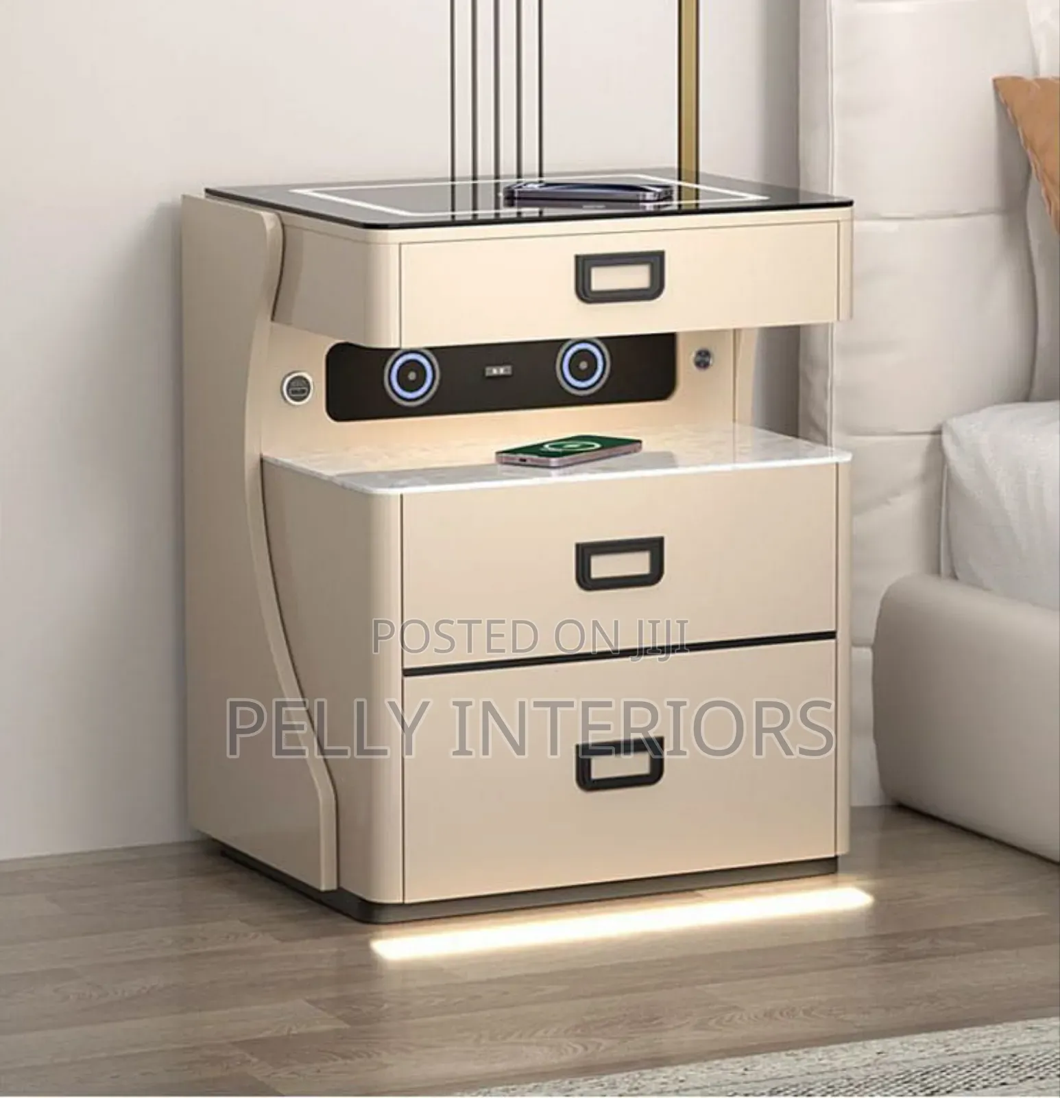 Smart Luxury Bedside Drawer With Safe, Bluetooth and Charging Port