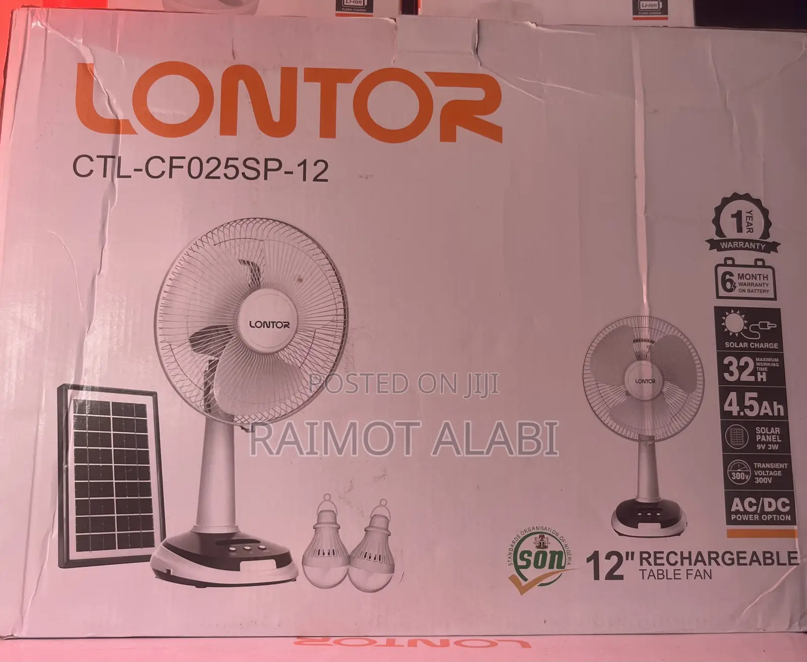 12inches Lontor Rechargeable Fan