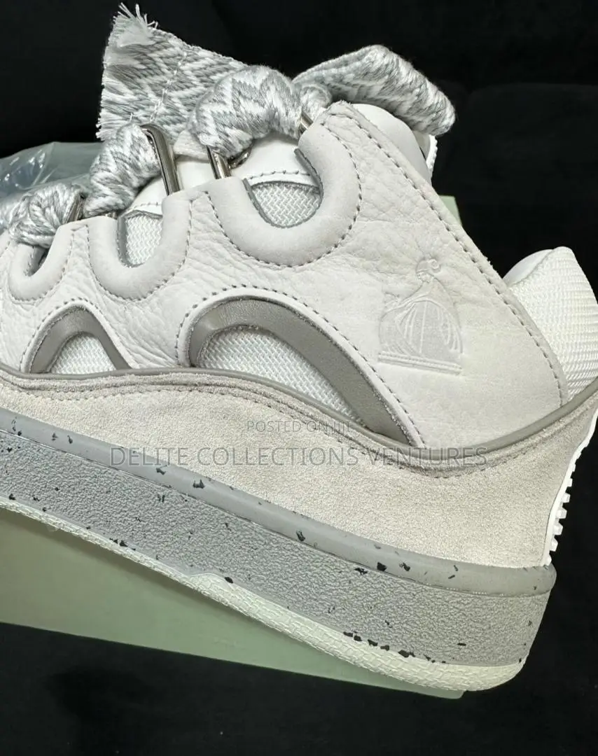 Original Lanvin Curb Leather Sneakers Grey White |Vintednow Available