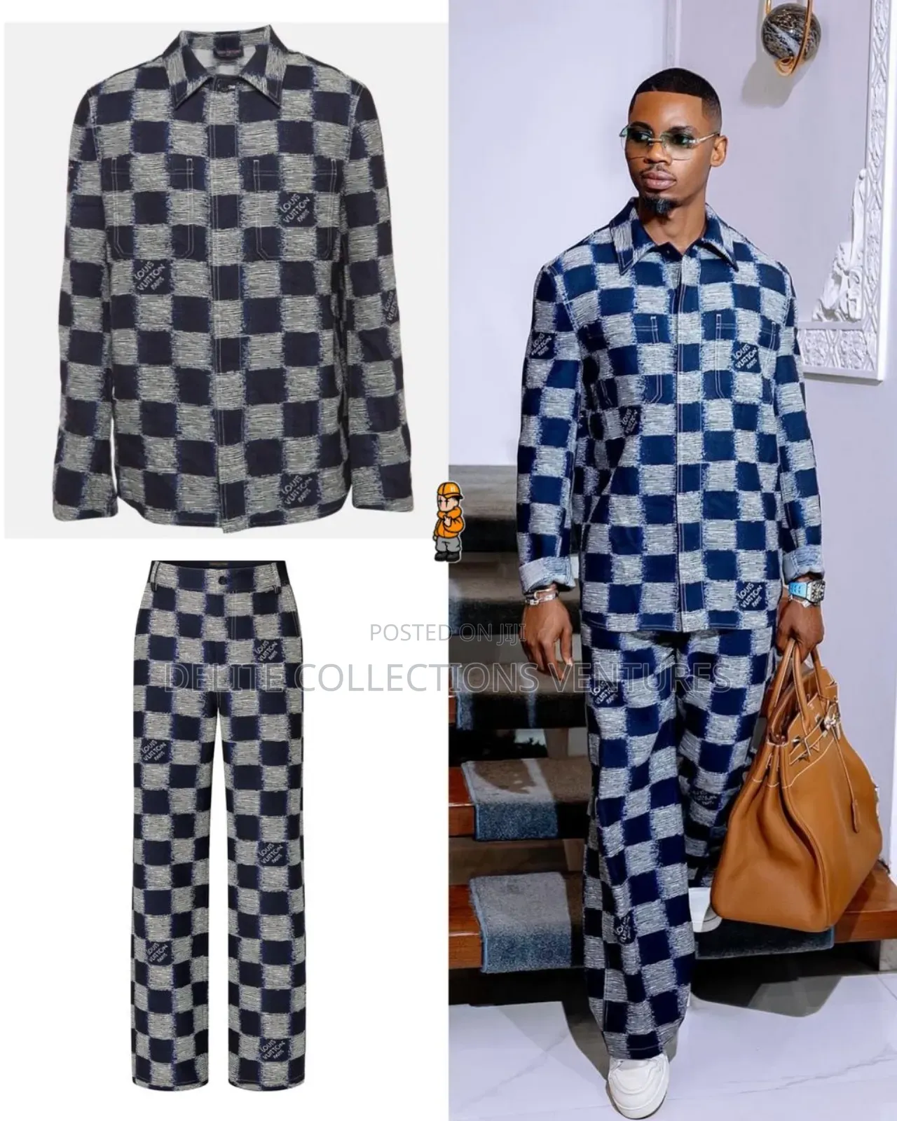 *Flocked Monogram Long Sleeve Louis Vuitton Denim Up and Down