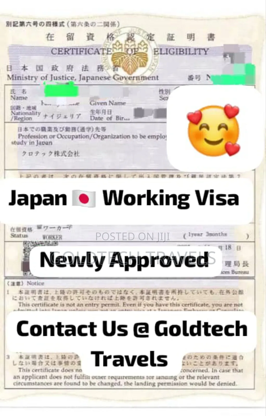 Japan  Working Visa Package Available