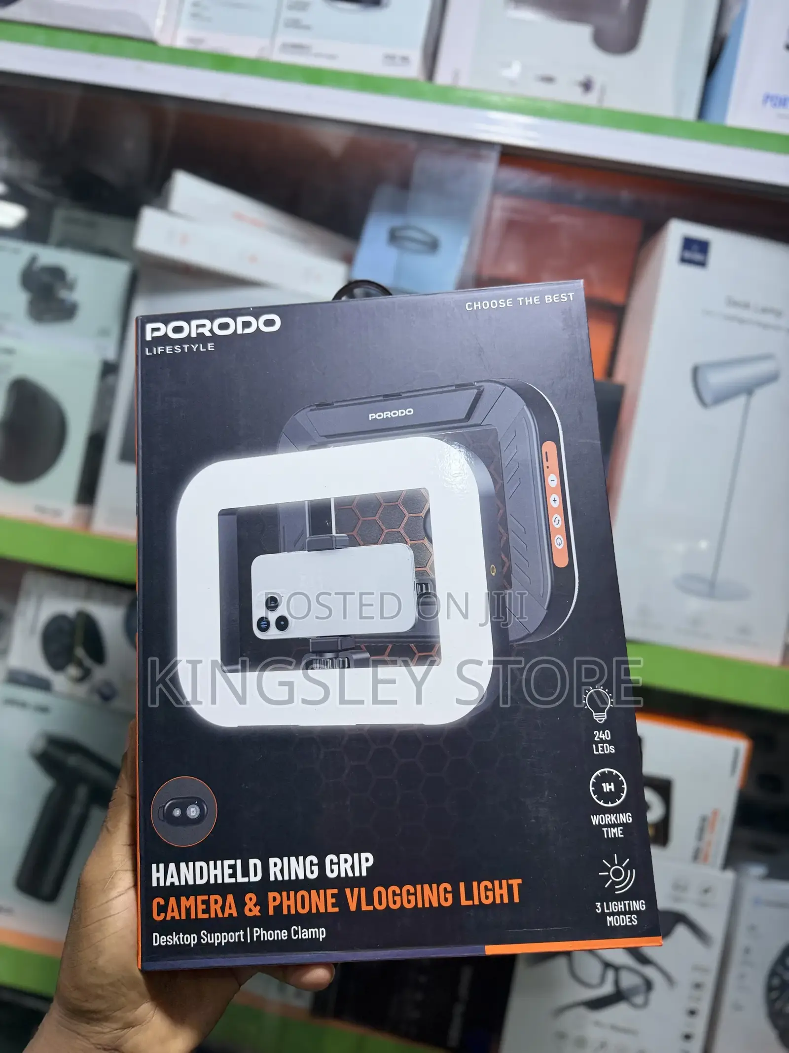 Porodo Lifestyle Handheld Ring Grip Camera & Phone Vlogging Light