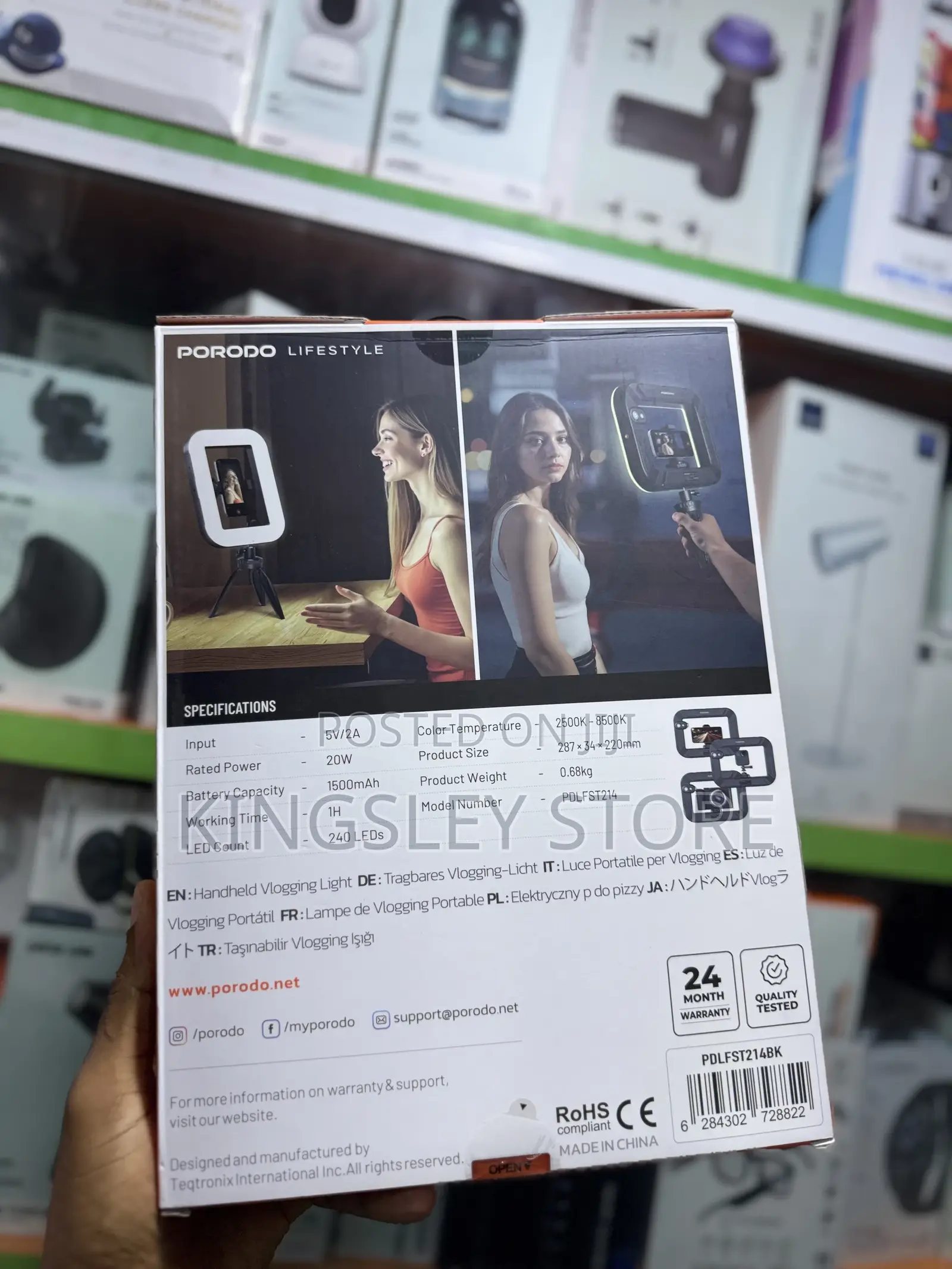 Porodo Lifestyle Handheld Ring Grip Camera & Phone Vlogging Light