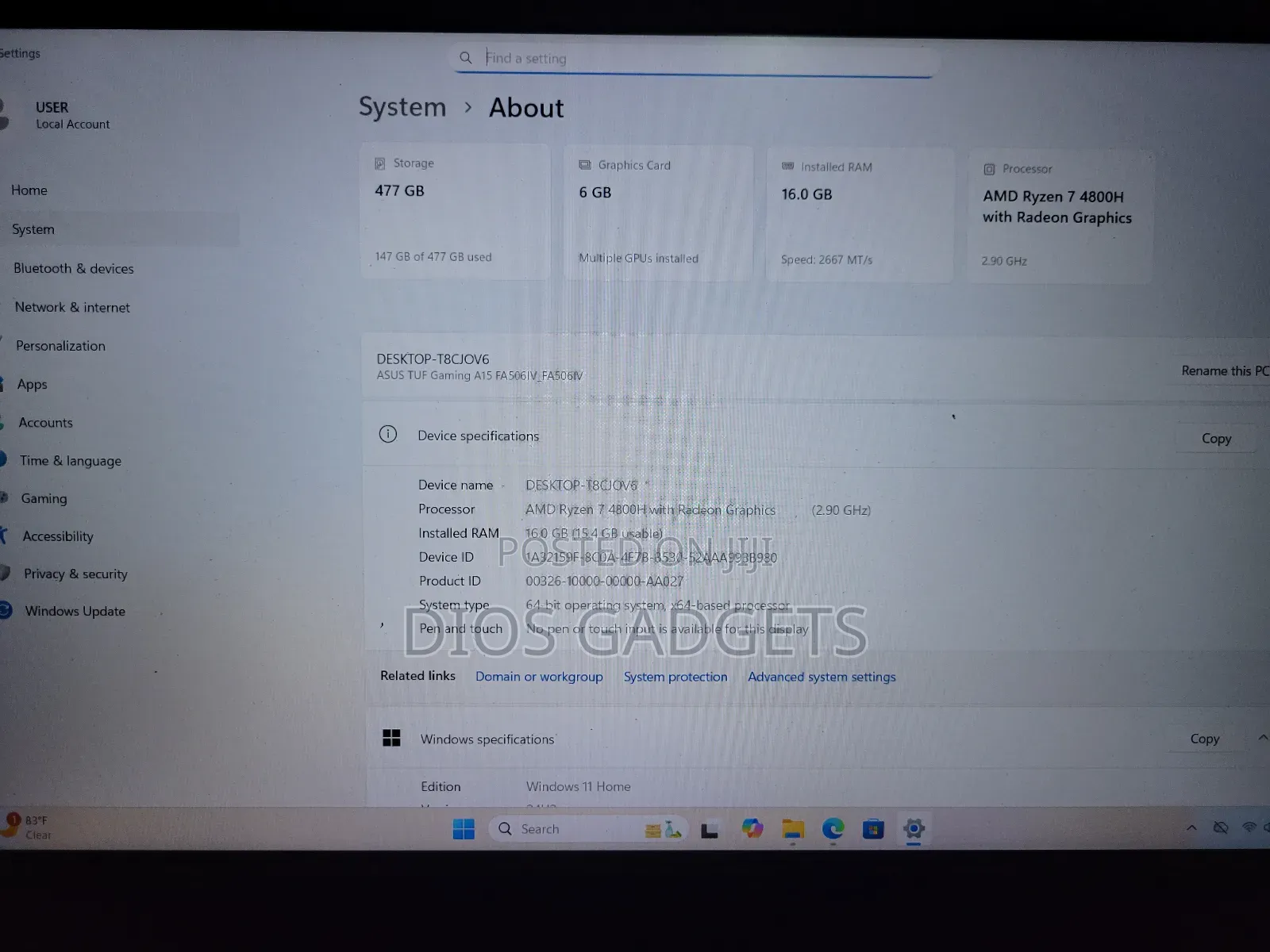 Laptop Asus TUF Gaming A15 16GB AMD Ryzen 7 SSD 512GB