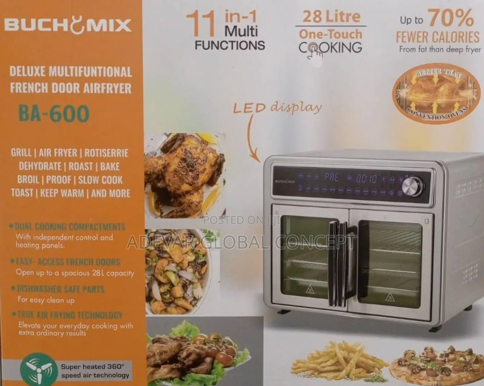 28 Litres Buchymix Deluxe Multifuntional French Door Air Fryer 11 in 1