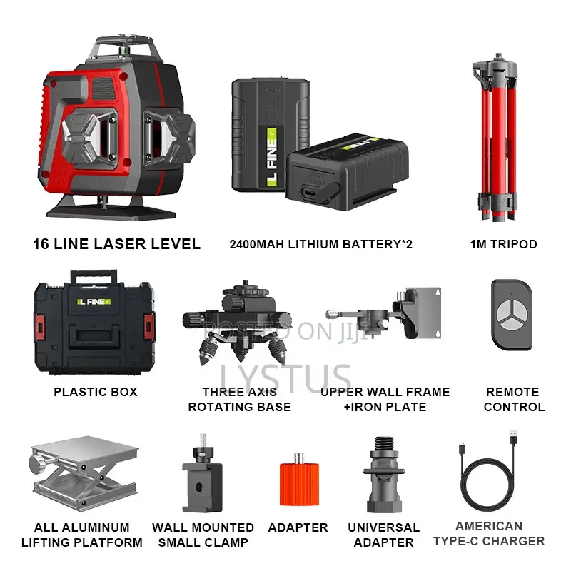 Lfine 4d 16-line Green Laser Level Kit With Tripod And Accessories