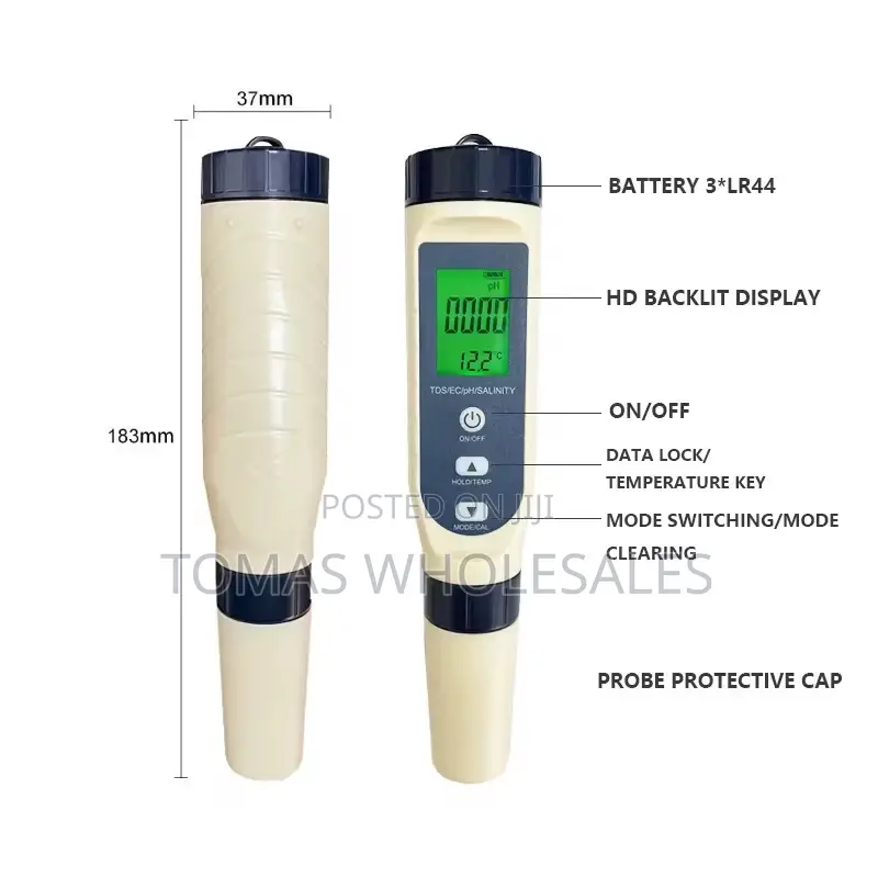 5-in-1 Digital Water Quality Meter: Ph, Ec, Tds, Salt, Temp.Tester