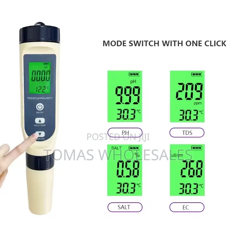 5-in-1 Digital Water Quality Meter: Ph, Ec, Tds, Salt, Temp.Tester