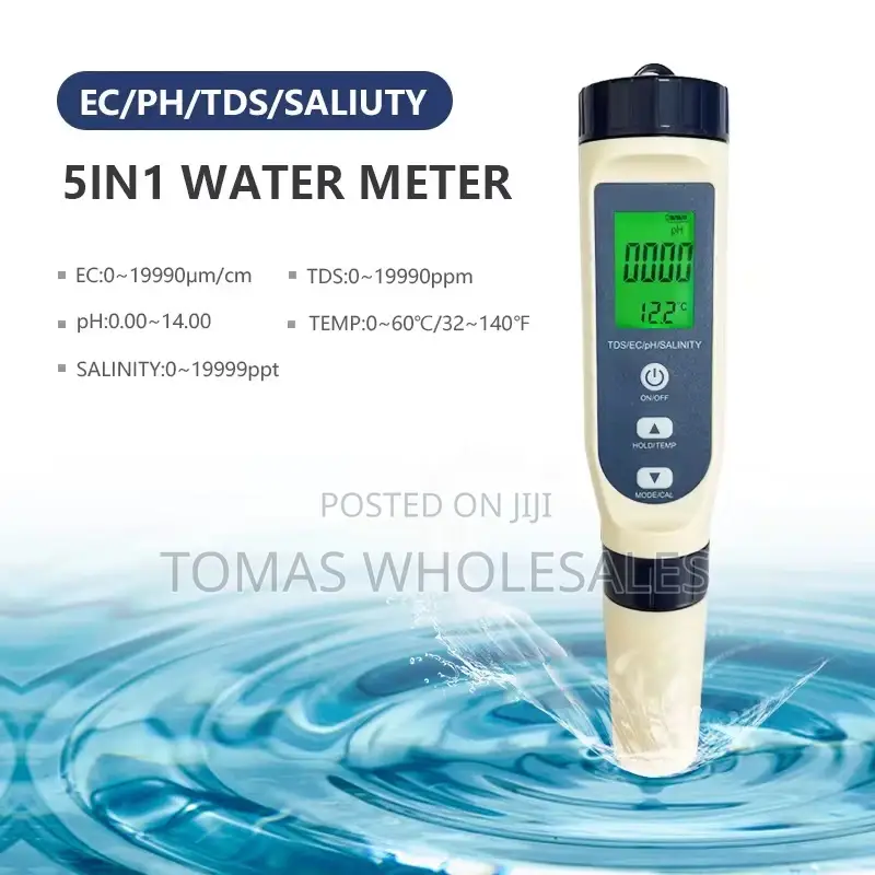 5-in-1 Digital Water Quality Meter: Ph, Ec, Tds, Salt, Temp.Tester