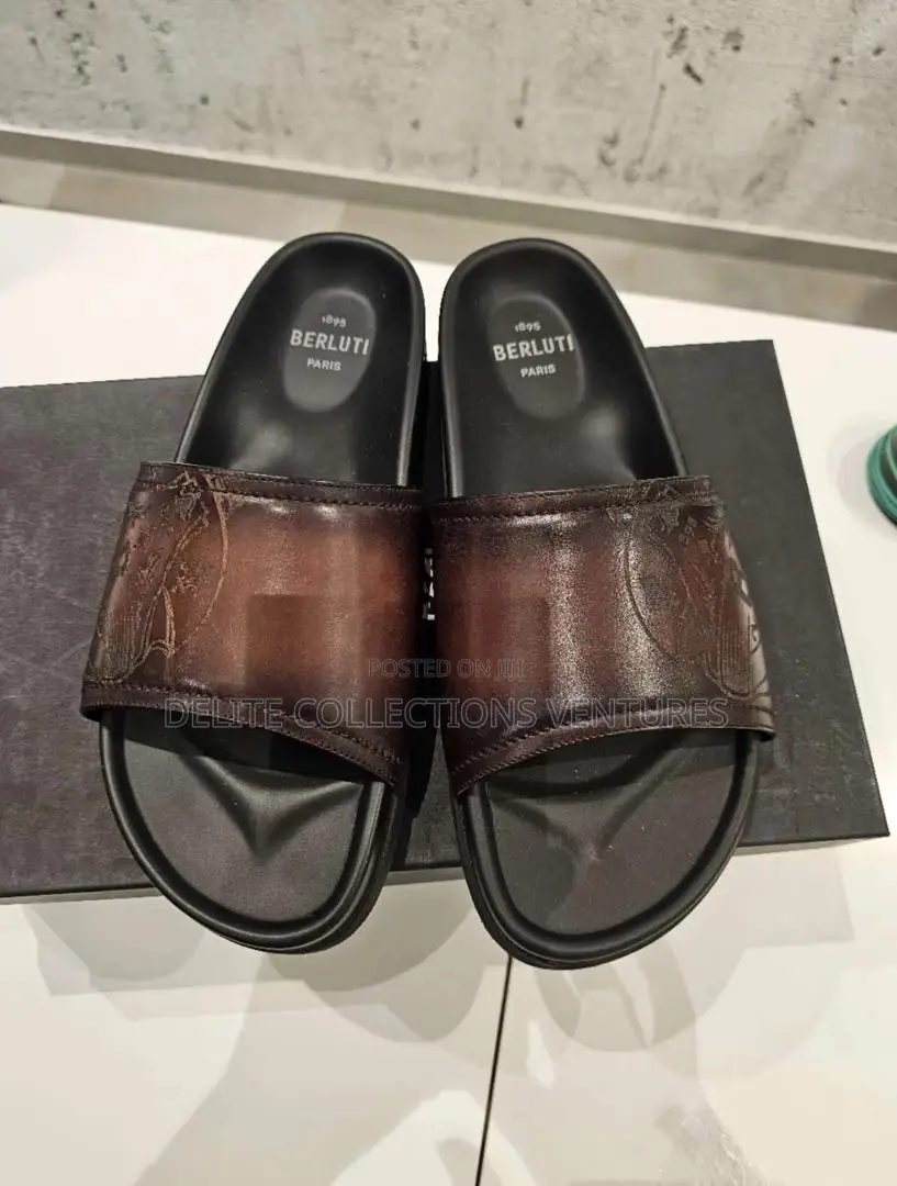 *Berluti Shadow Cover Leather Sandal in Blue Brown Now Available