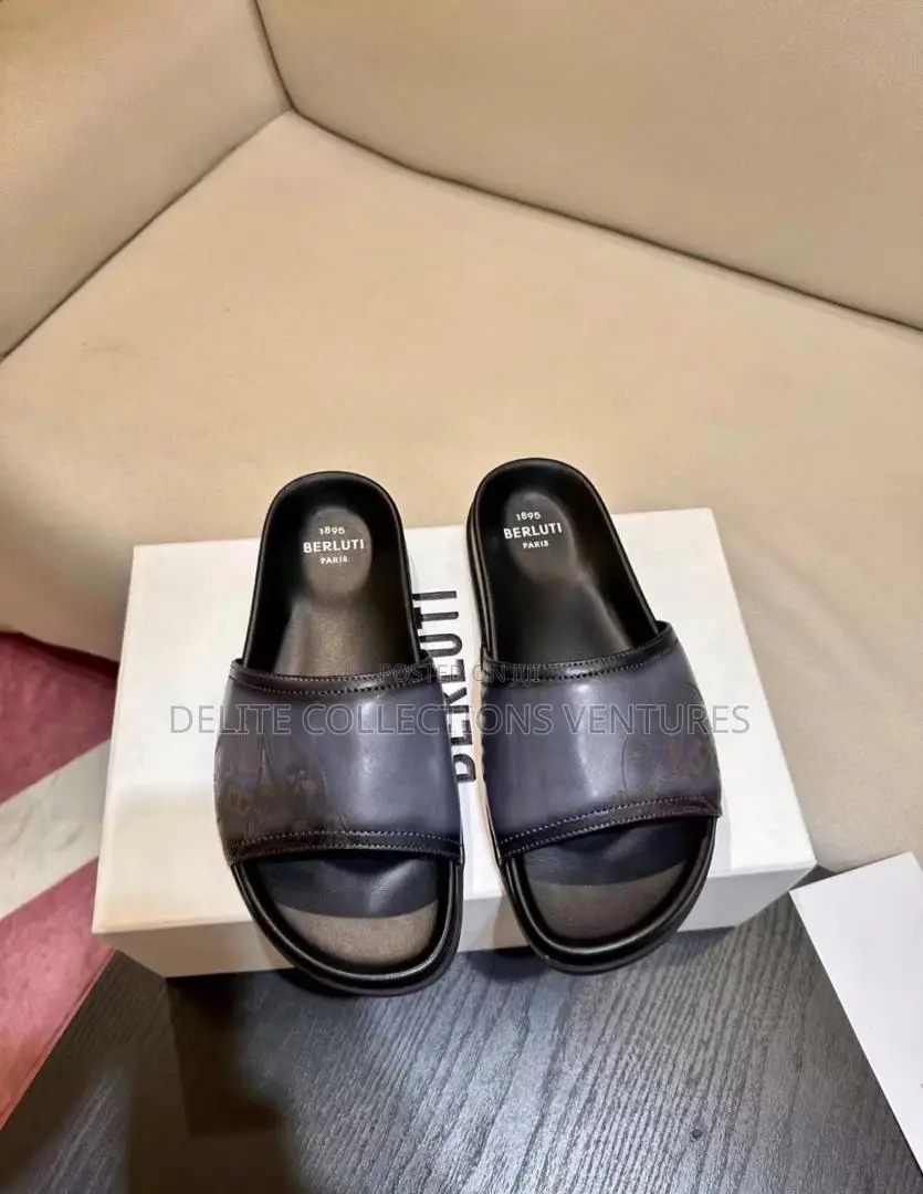 *Berluti Shadow Cover Leather Sandal in Blue Brown Now Available