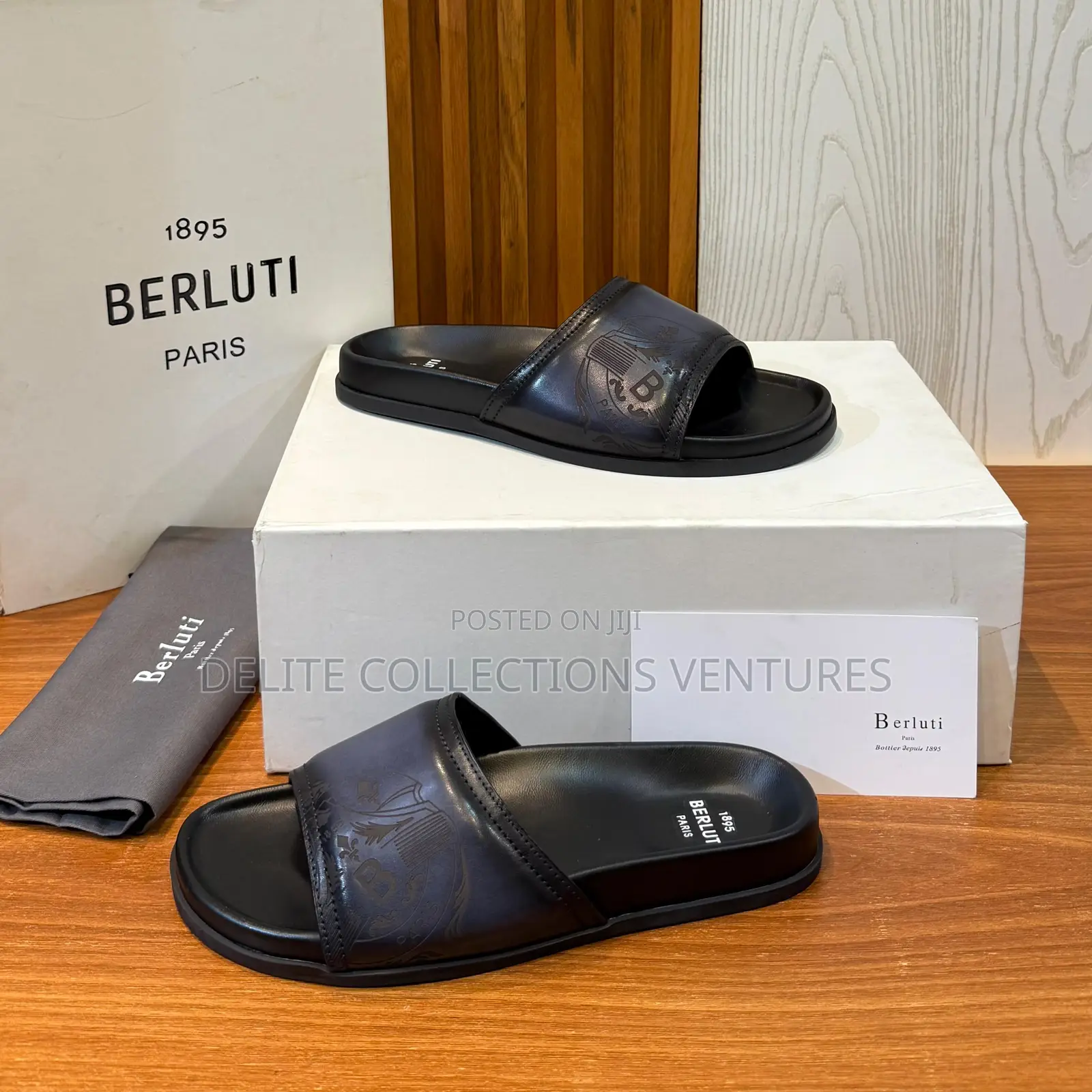 *Berluti Shadow Cover Leather Sandal in Blue Brown Now Available
