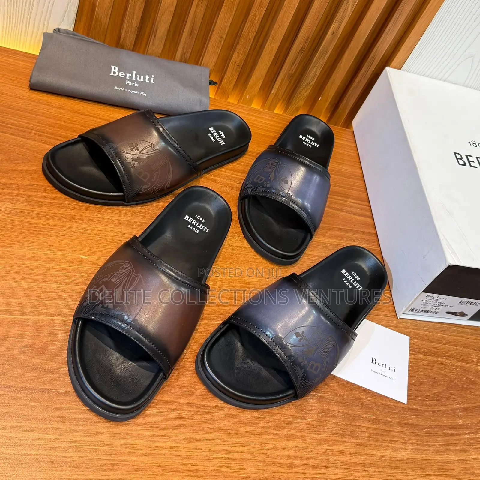 *Berluti Shadow Cover Leather Sandal in Blue Brown Now Available