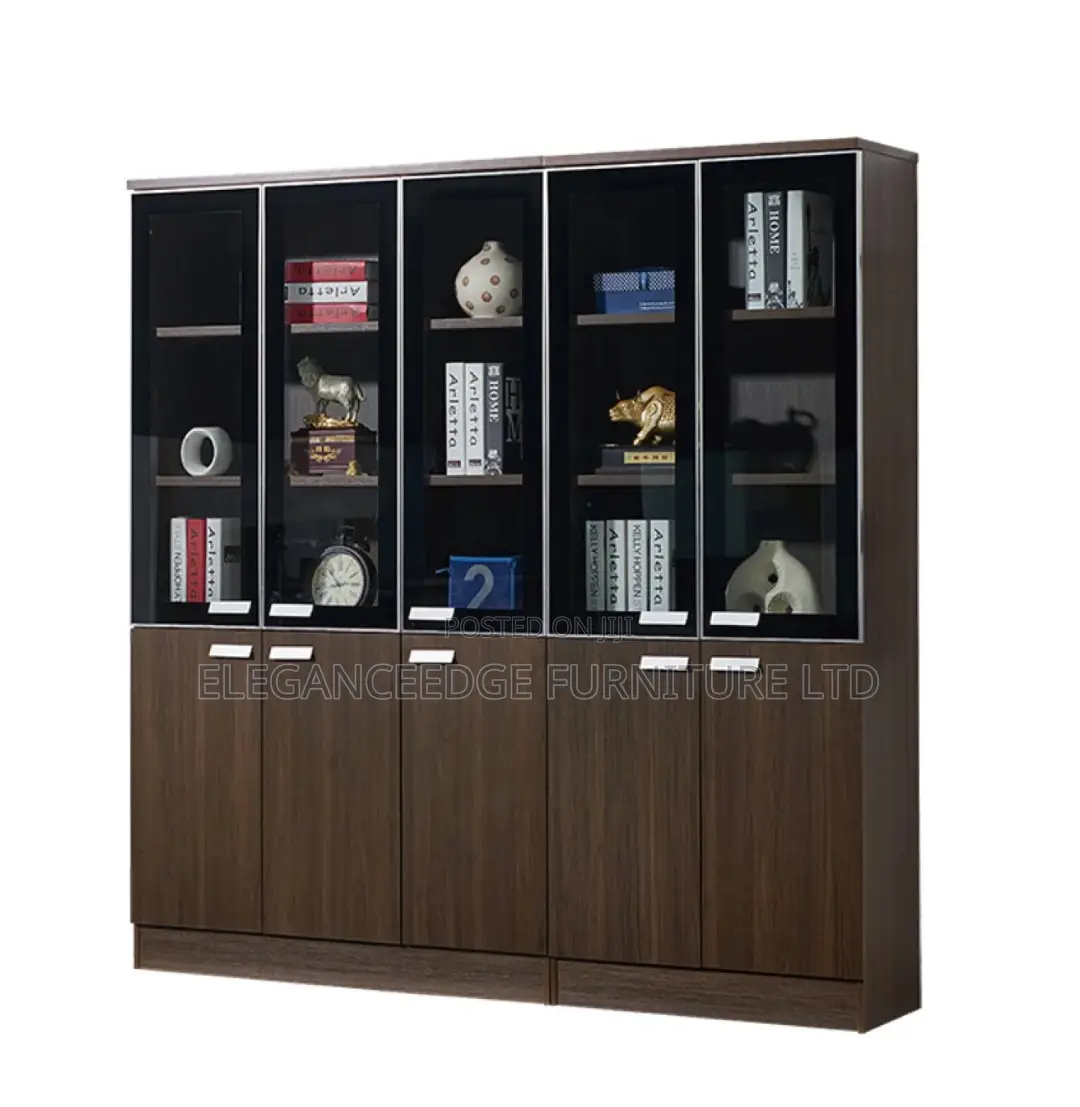 5 Doors Wooden and Glass Doors Bookshelf for Homes and Offices