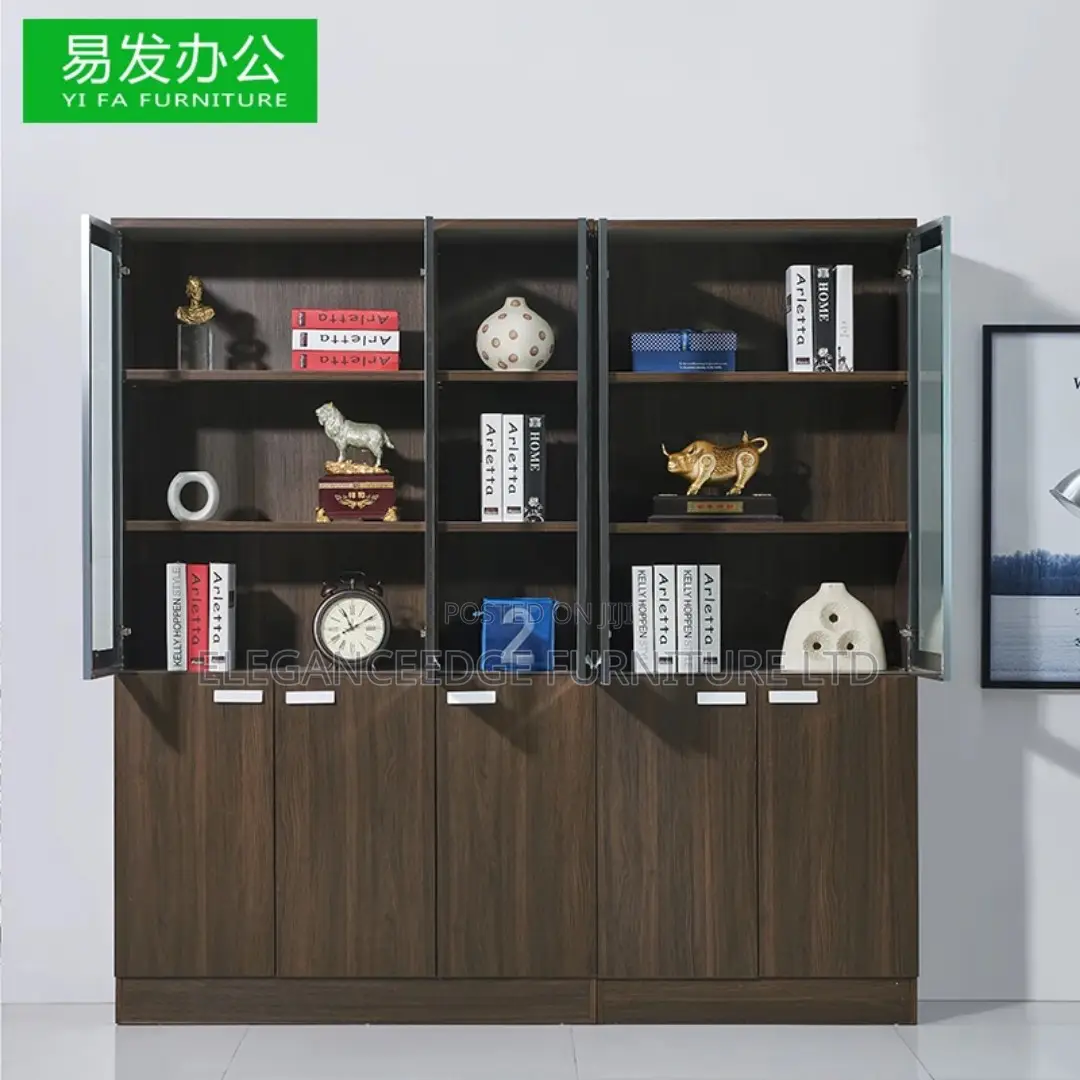 5 Doors Wooden and Glass Doors Bookshelf for Homes and Offices