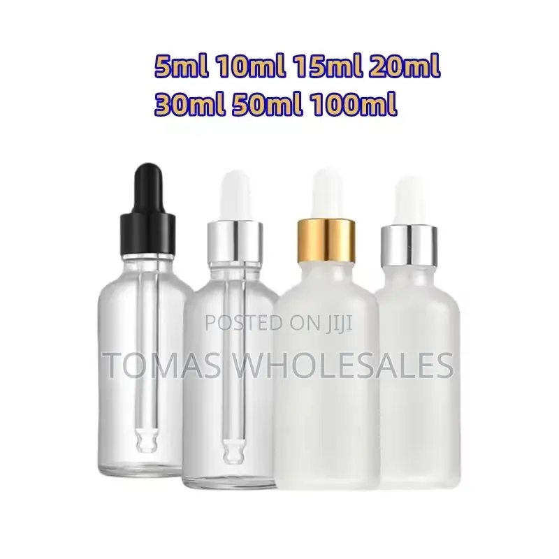 50ml Clear Glass Dropper Bottles: Black Cap for Essential Oils/Serums.