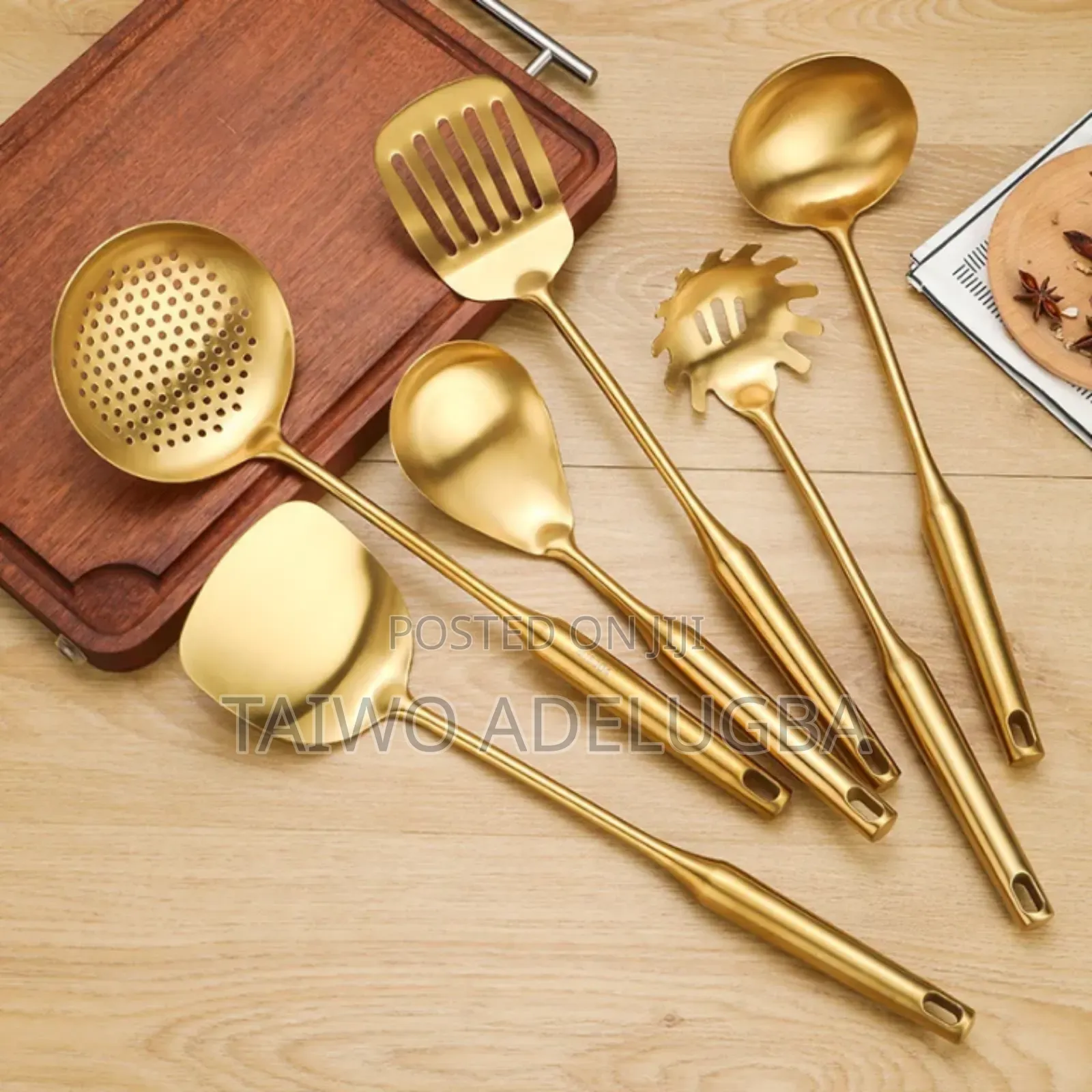 Quality 7psc 304 Stainless Steel Golden Cooking Spoon Set