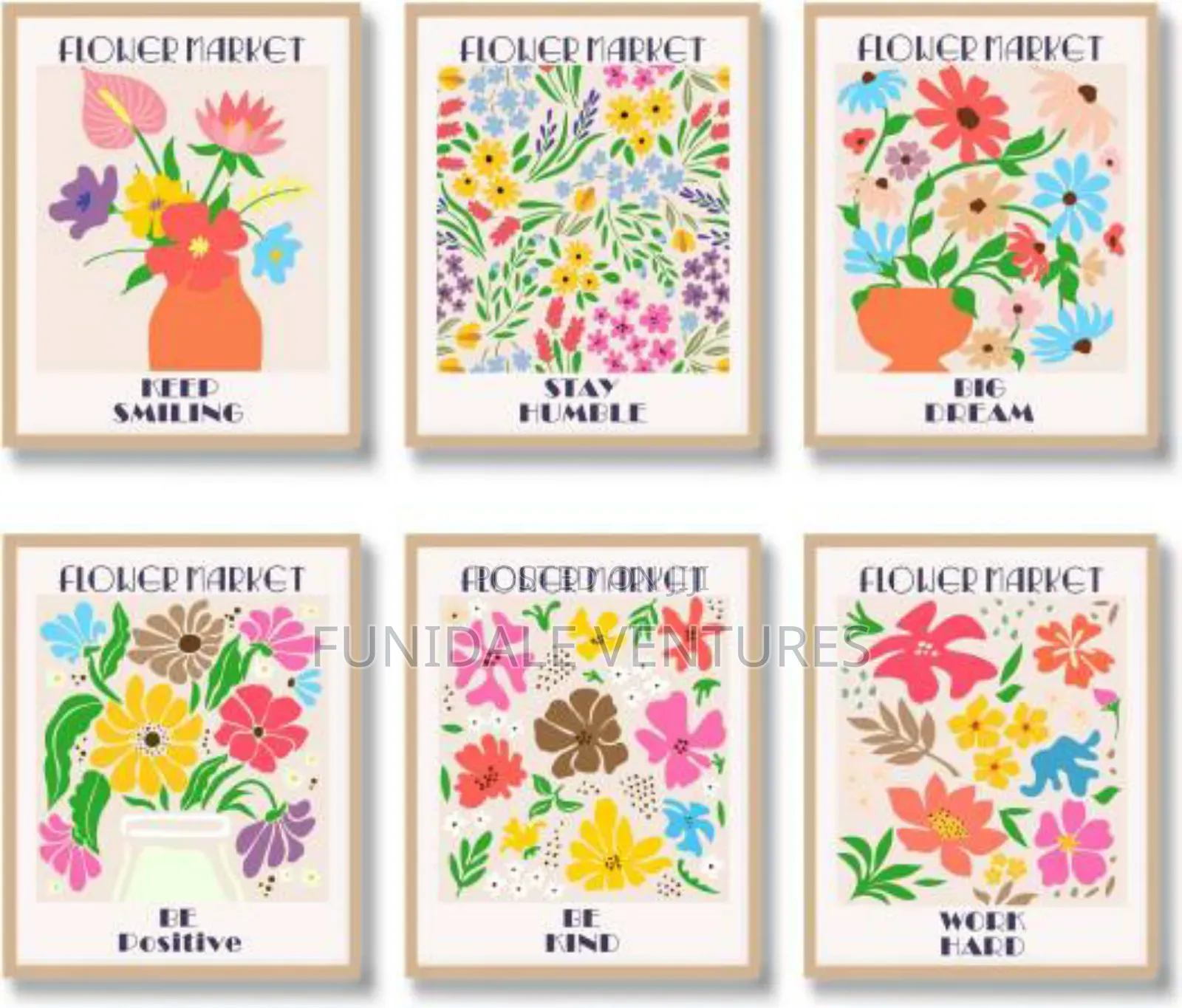 Flower Market Wall Art Prints Set Of 6 Canvas Wall Art 8"X10" Unframed