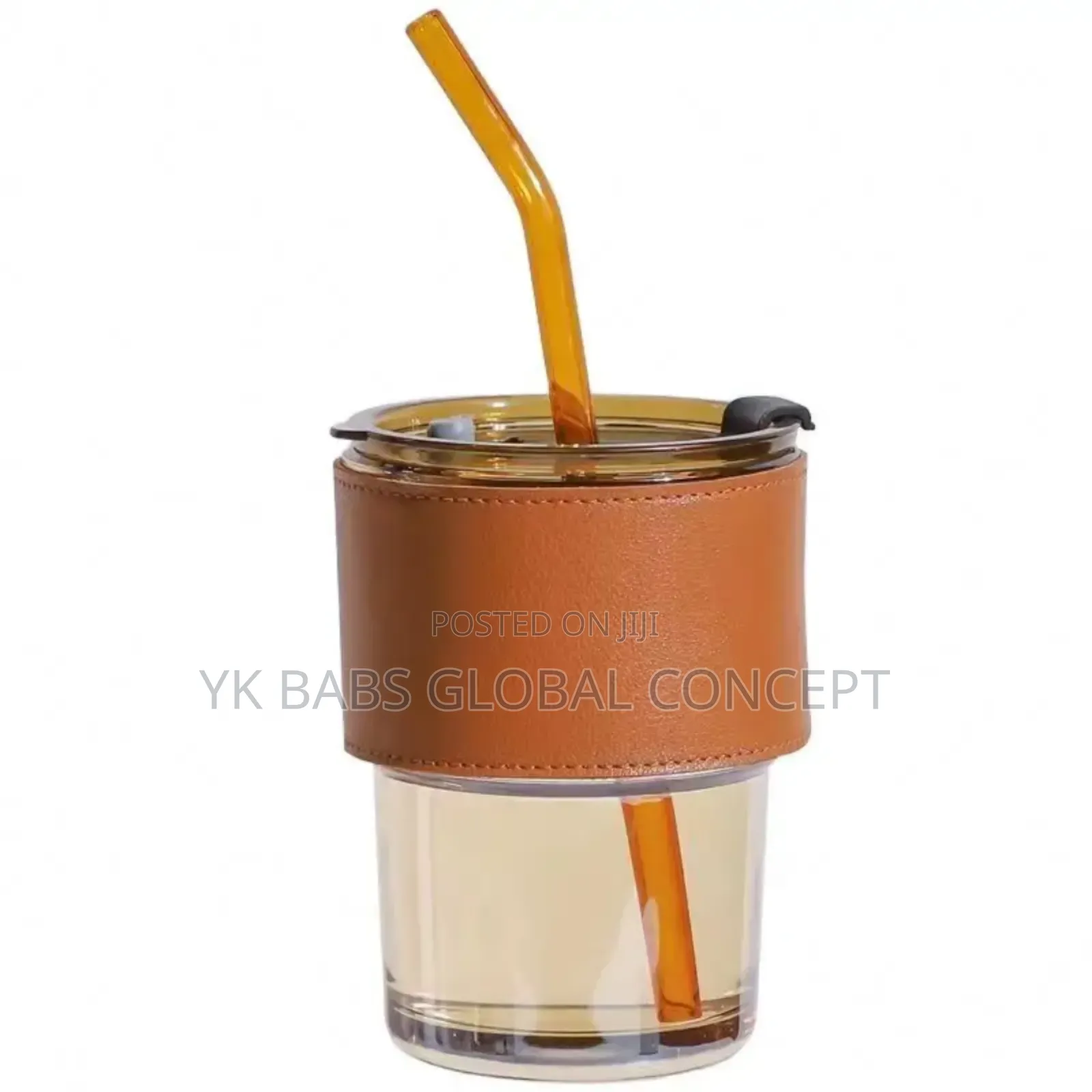 Leathered Covered Glass Juice Cup With Straw Moq 20 Pics